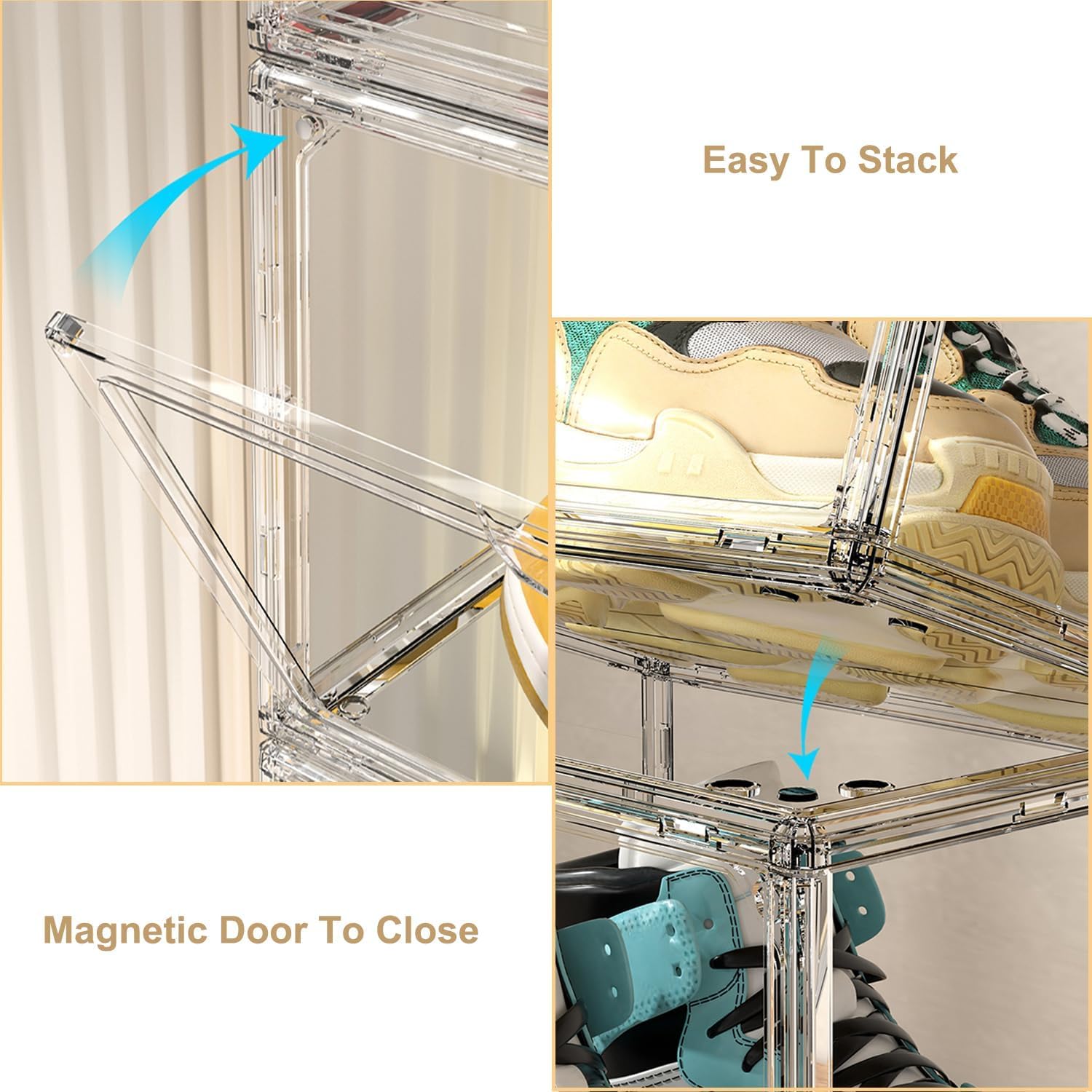 Shoe Display Case, Shoe Storage Boxes Clear Acrylic Shoe Box Stackable Shoe Storage Sneakerheads Plastic Shoe Contianer with Magnetic Door Fit for US Size 15 (10 Pack)
