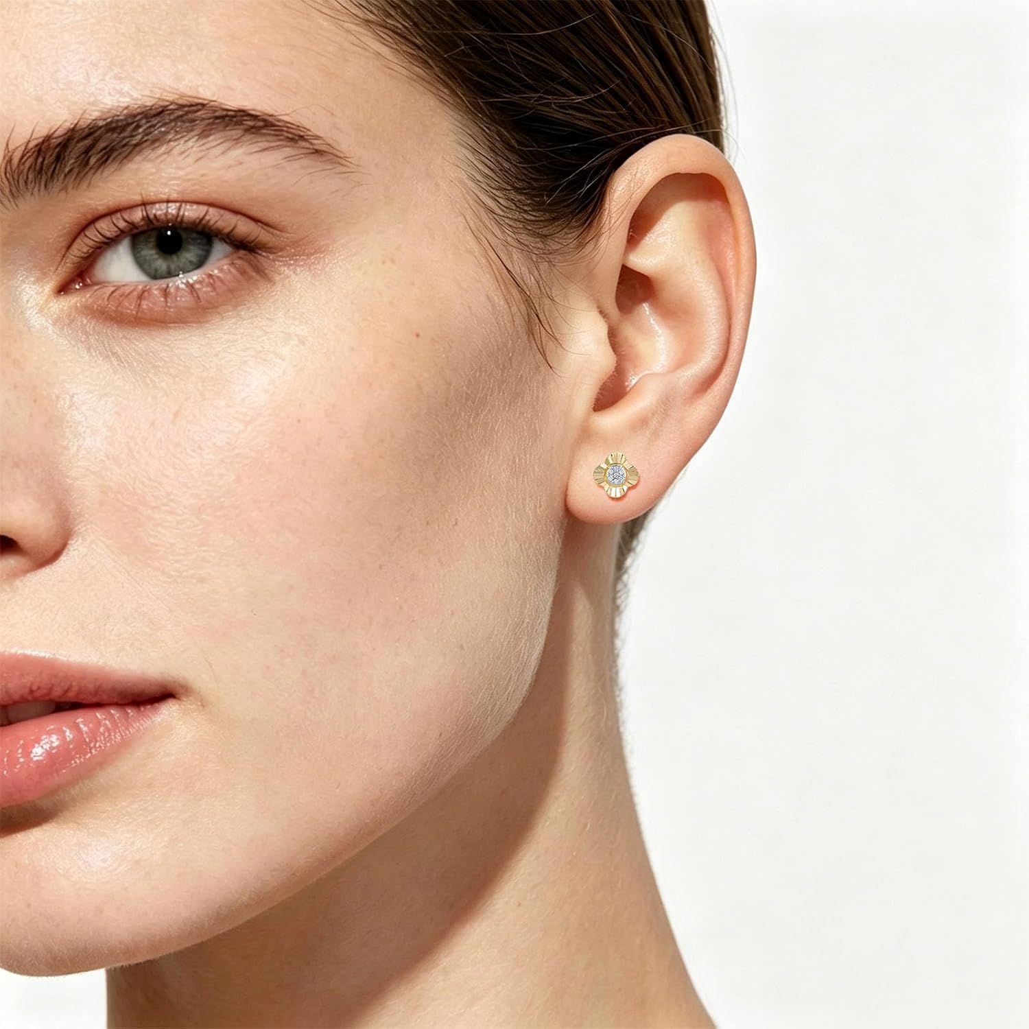 Santuzza 10K Solid Gold Genuine Diamond Dainty Stud Earrings for Women