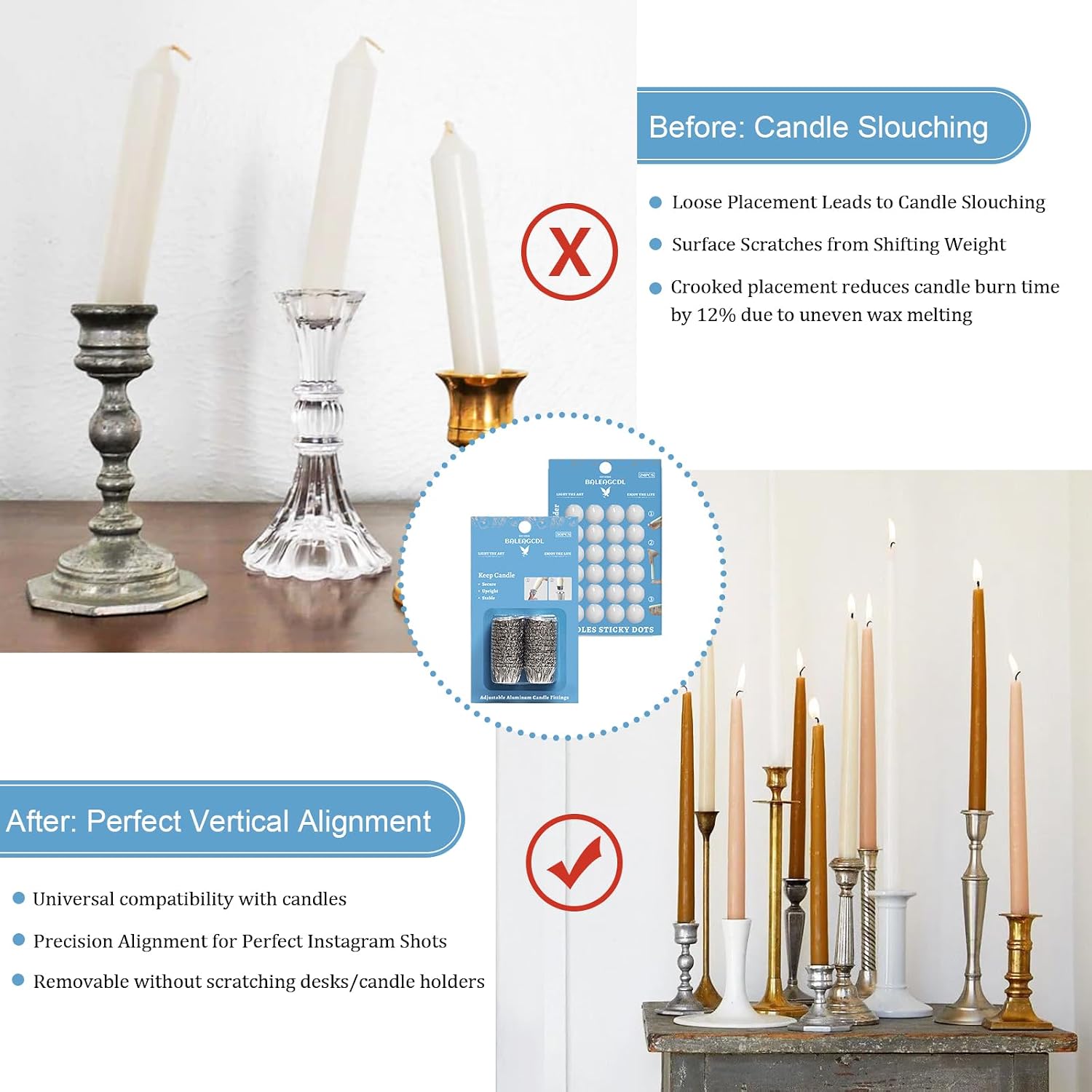 Taper Candles Sticky Dots - MANNYCOM White Candle Wax Dots & Tapered Candle Fittings Protective Candle Holder Liner for Upright 54x image 4