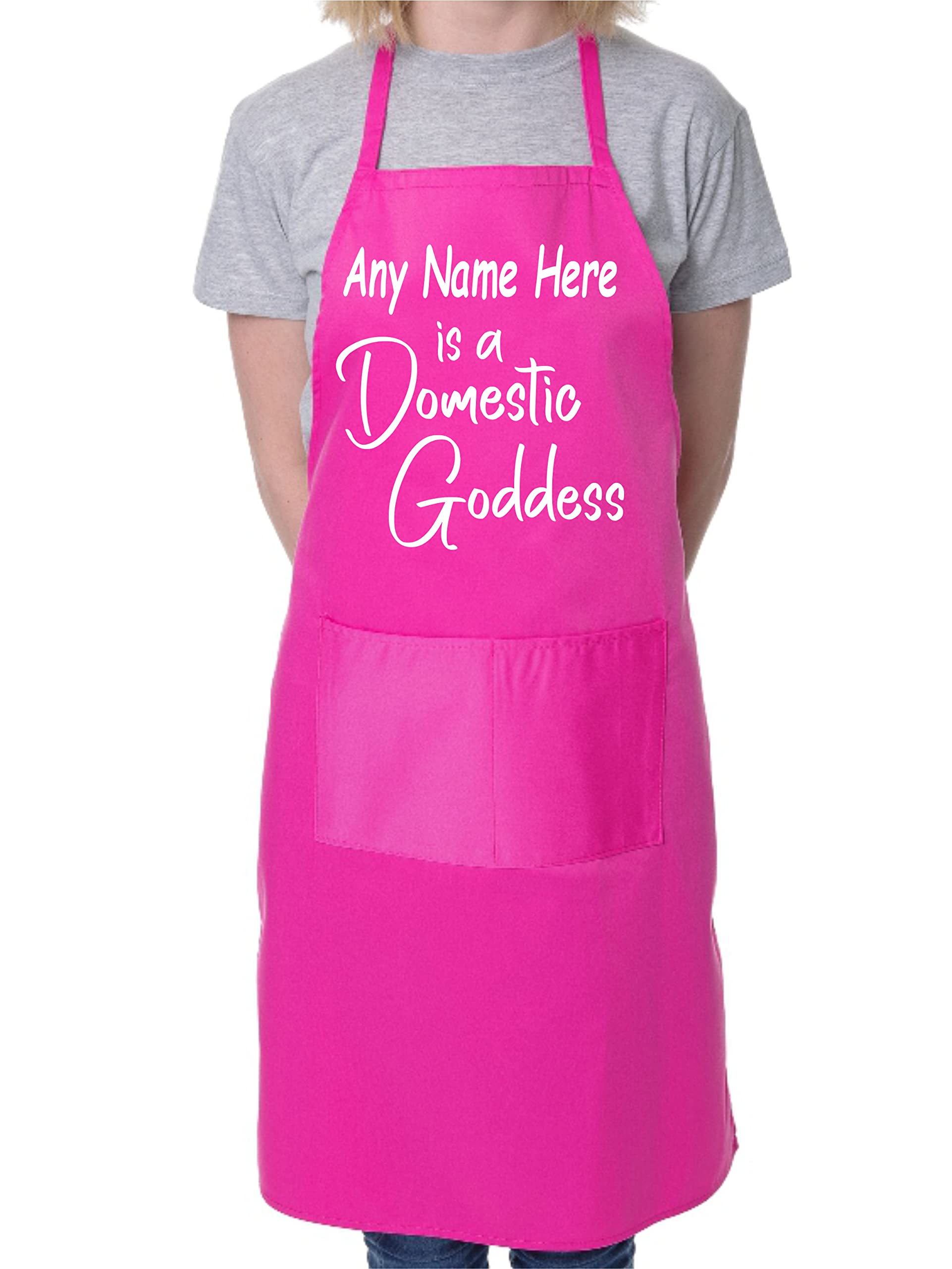 Print4U Domestic Goddess Personalised Apron Add Name Here Baking Cooking Apron Pink
