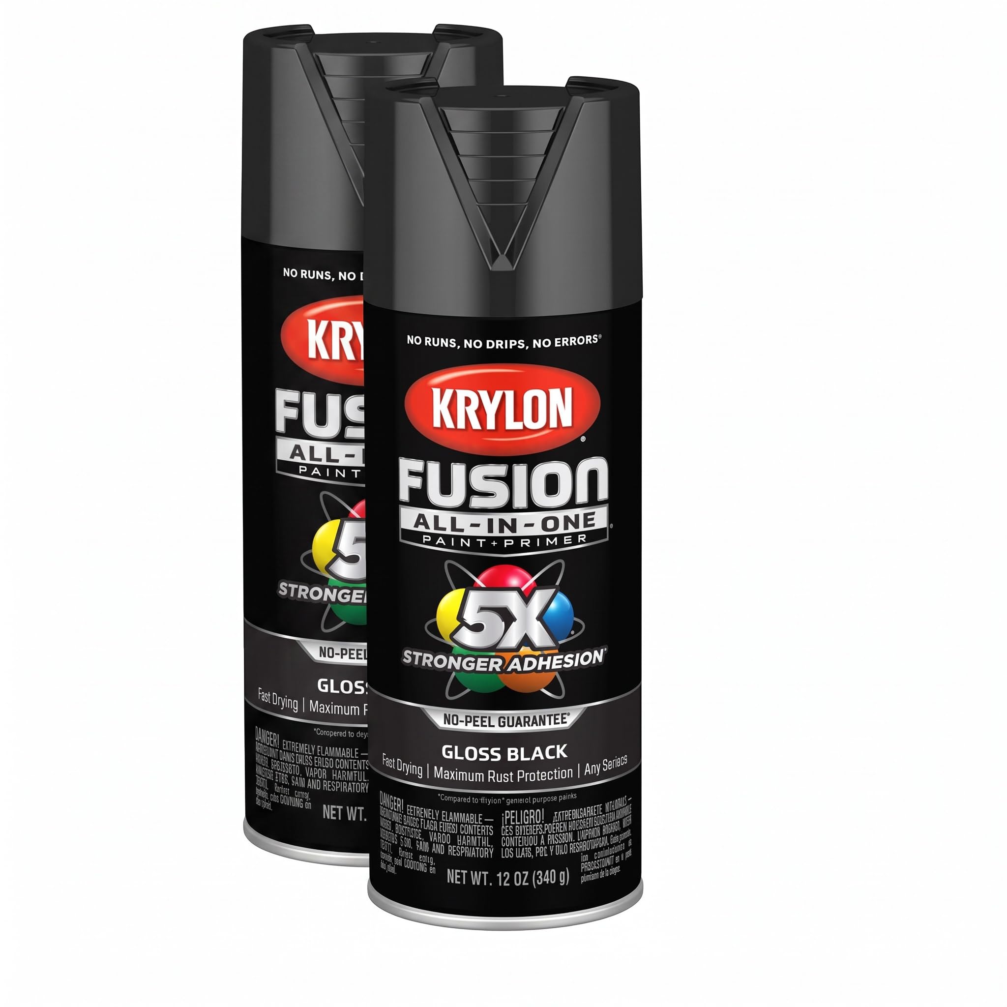 Krylon K02702007 Fusion All-In-One Spray Paint for Indoor/Outdoor Use, Gloss Black, 12 Ounce (Pack of 2)