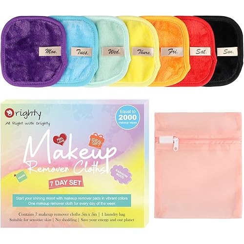 Orighty Makeup Remover Cloths 7-Day Set, Premium & Reusable Makeup Remover Pads, Erase Makeup With Just Water, Makeup Set For Eyes, Lips, Foundation and more, Ideal Choice For Women (Rainbow)