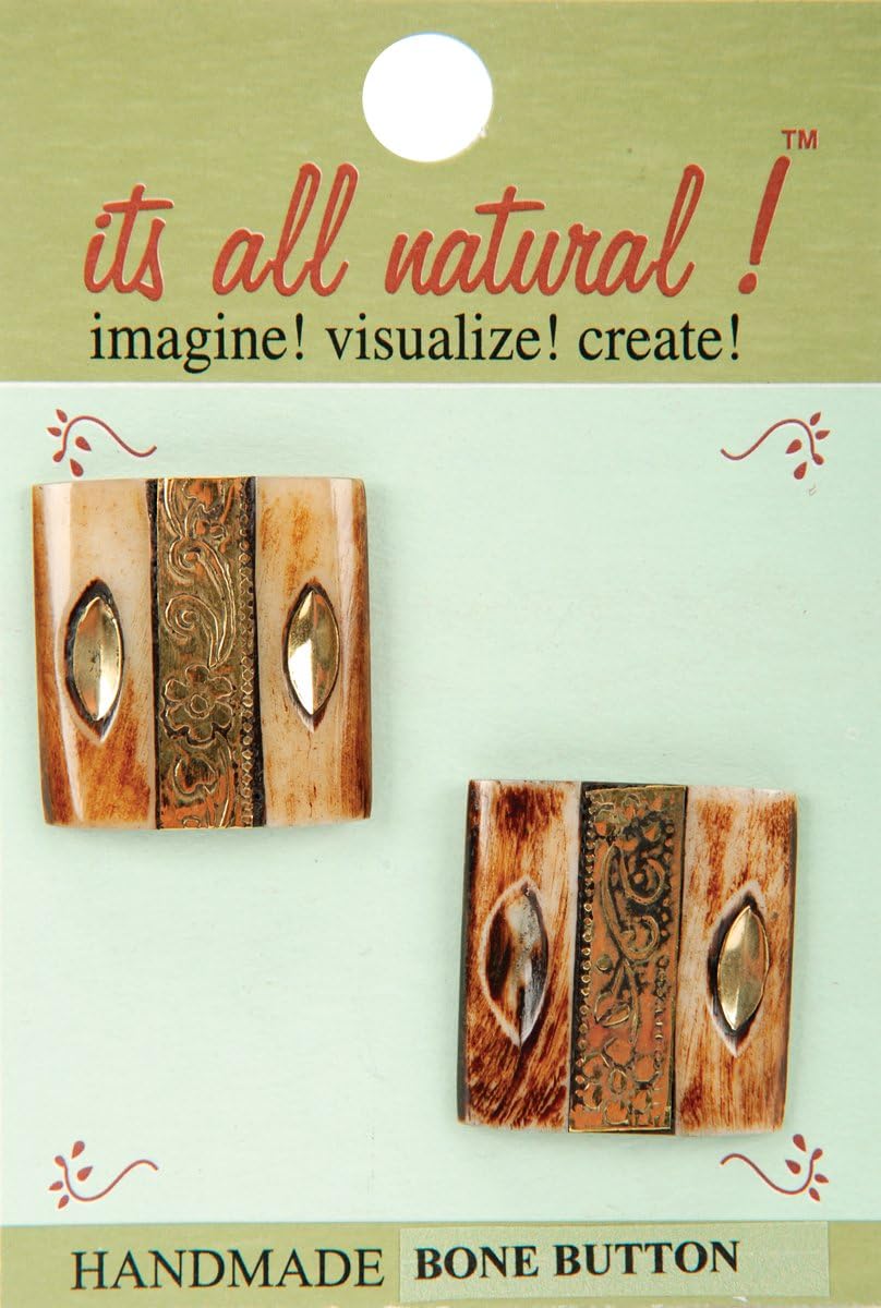 Vision Trims Handmade Horn Buttons 2/PkgSquares W/Gold