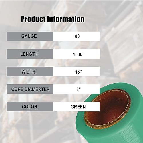 Miniatura 7 de 8NET - Rollos de película de plástico de 18 pulgadas x 1,500 pies, color verde de calibre 80 resistente para embalaje, mudanza y embalaje, 4 rollos