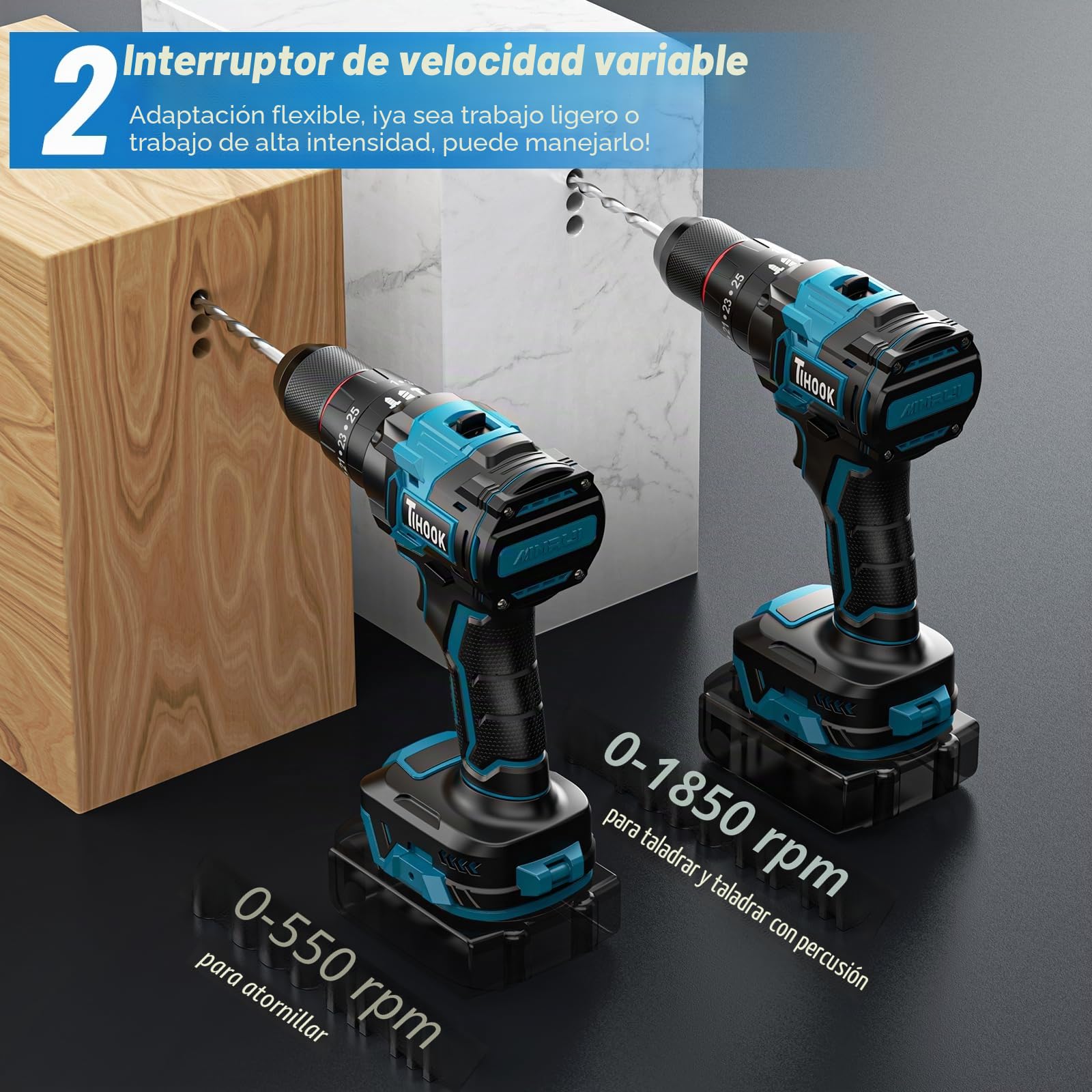 Juego de destornilladores de impacto con batería de 18 V para Ma-kita, 90 N.m, destornillador inalámbrico sin escobillas, 25 + 3 niveles, portabrocas de 10 mm, 2 marchas, luz LED, taladro