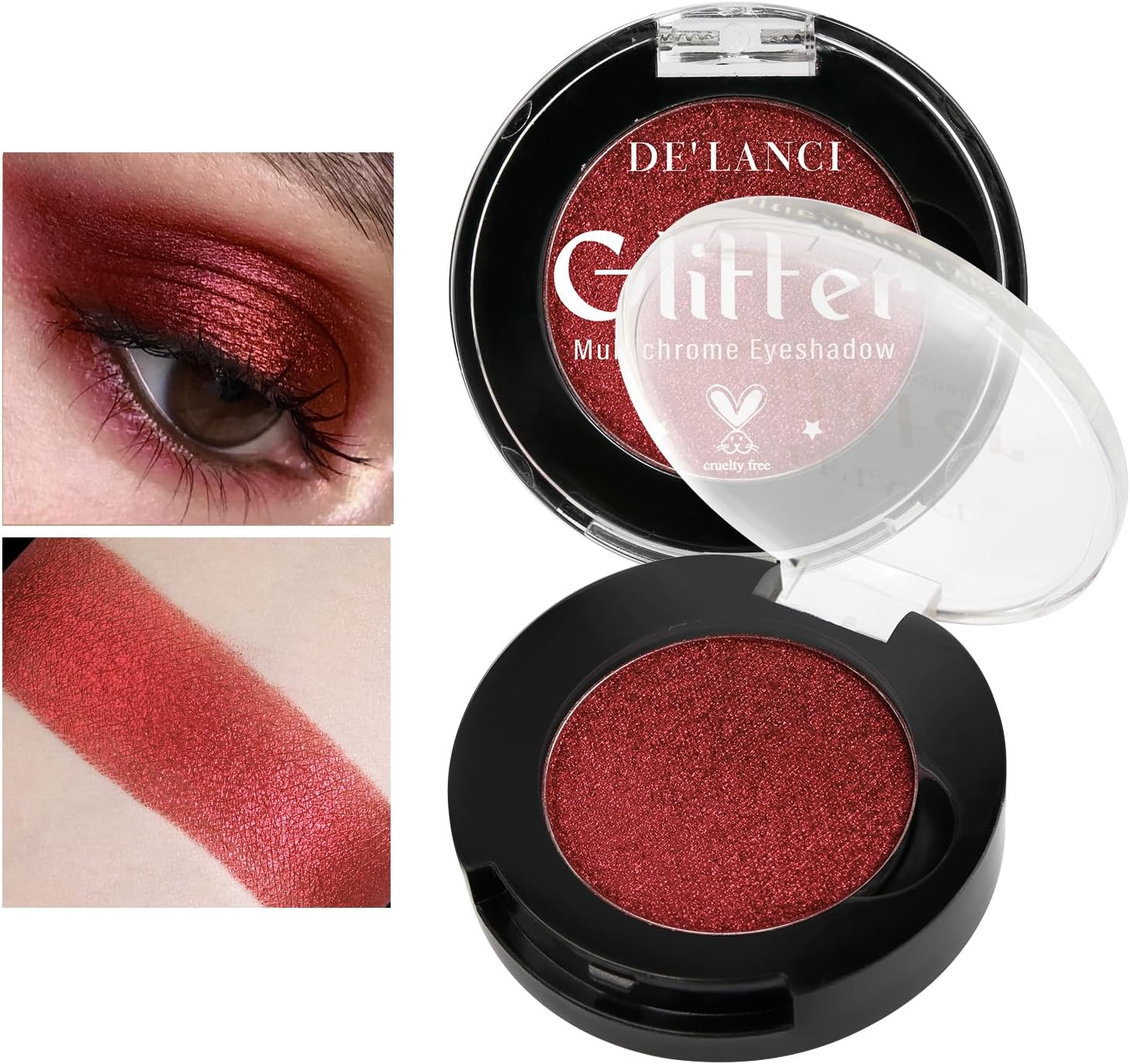 Afflano Paleta de Sombras de Ojos Rojas Individuales, Altamente Pigmentada Dúo Cromo Purpurina Red Eyeshadow, Brillante Color Rojo Oscuro, Maquillaje De Ojos Multidimensional Gótica Maquillaje