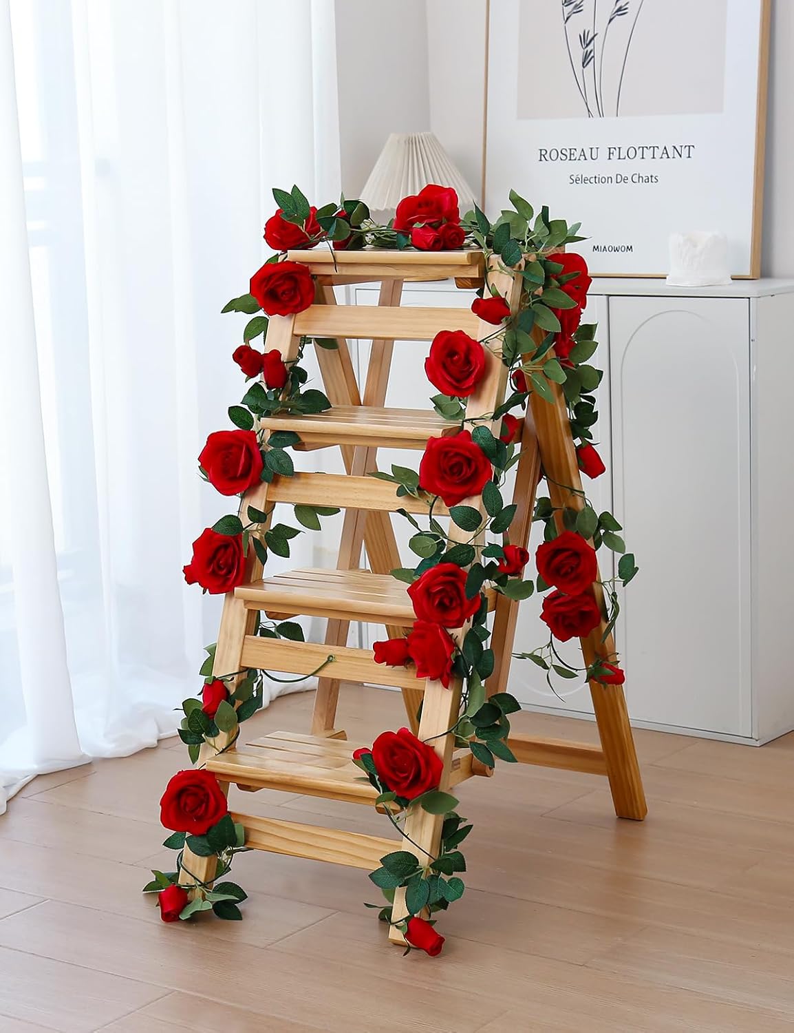 5pcs 40FT Rose Vines Faux Flower Garlands for Home Flower Vines Decor for Wedding Party Background Baby Showers Decoration (Red)