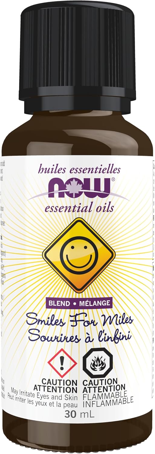 NOW Essential Oils, Smiles for Miles Aromatherapy Blend, Refreshing Aromatherapy Scent, Blend of Pure Essential Oils, Vegan, Child Resistant Cap, 30mL