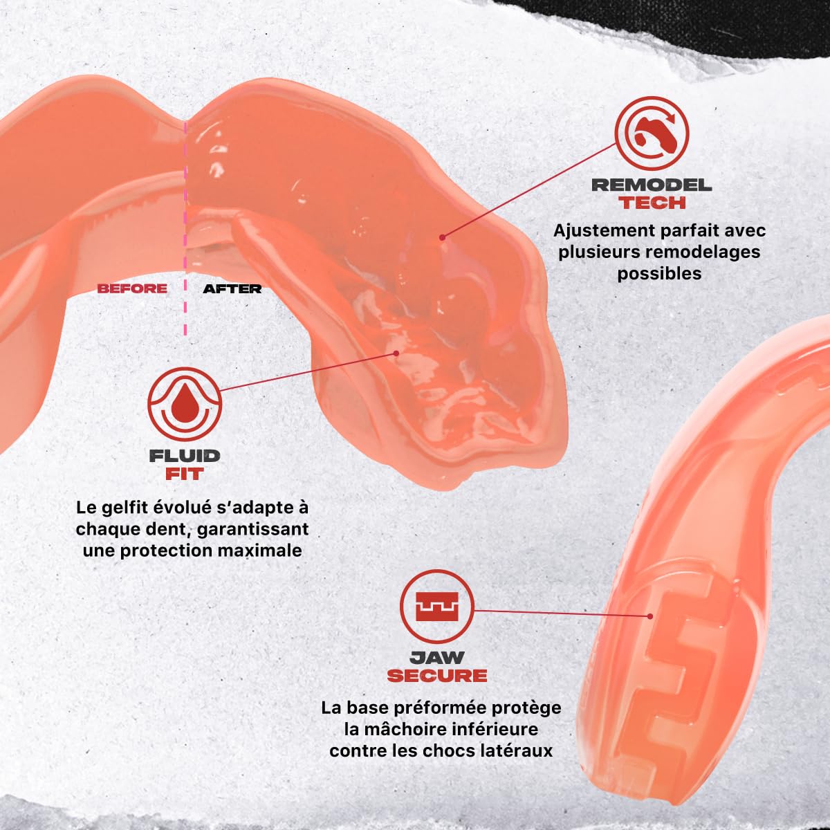 SafeJawz Sport Protège-dents Éléments FEU, Protection intégrale pour Tous Les Sports, notamment Le Rugby, MMA, Hockey, Judo, Karate, Les Arts Martiaux et la Boxe (ROUGE) - 4