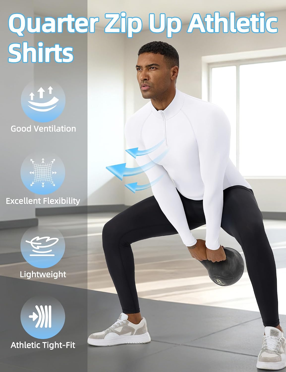 SPVISE Quarter Zip Workout Pullover Men Dry Fit Long Sleeve Compression Tee Mock Neck 1/4 Zip Mens Sweatshirt Sport Baselayer