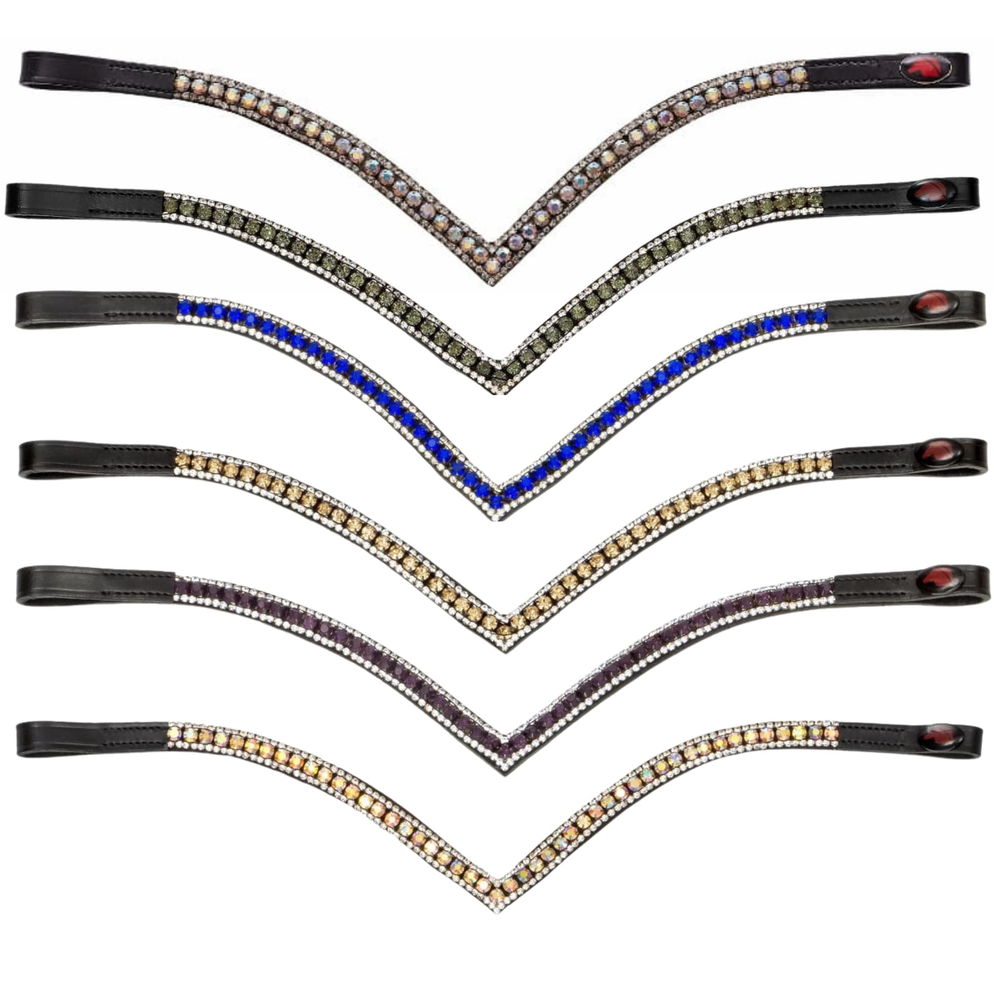 Start Stirnriemen Pferd Glitzer – geschwungenes Diamond Stirnband aus Leder | Größen: Pony, Vollblut & Warmblut – Funkelnder Turnier-Look (Braun/Schimmer, Full (Warmblut))