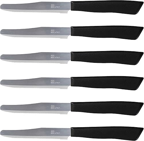 Vista 13 de Tredoni 6 cuchillos de cocina – 4.3"/11cm acero inoxidable italiano dentado vegetal/bistec/cuchillo de mesa, punta redondeada (rojo)