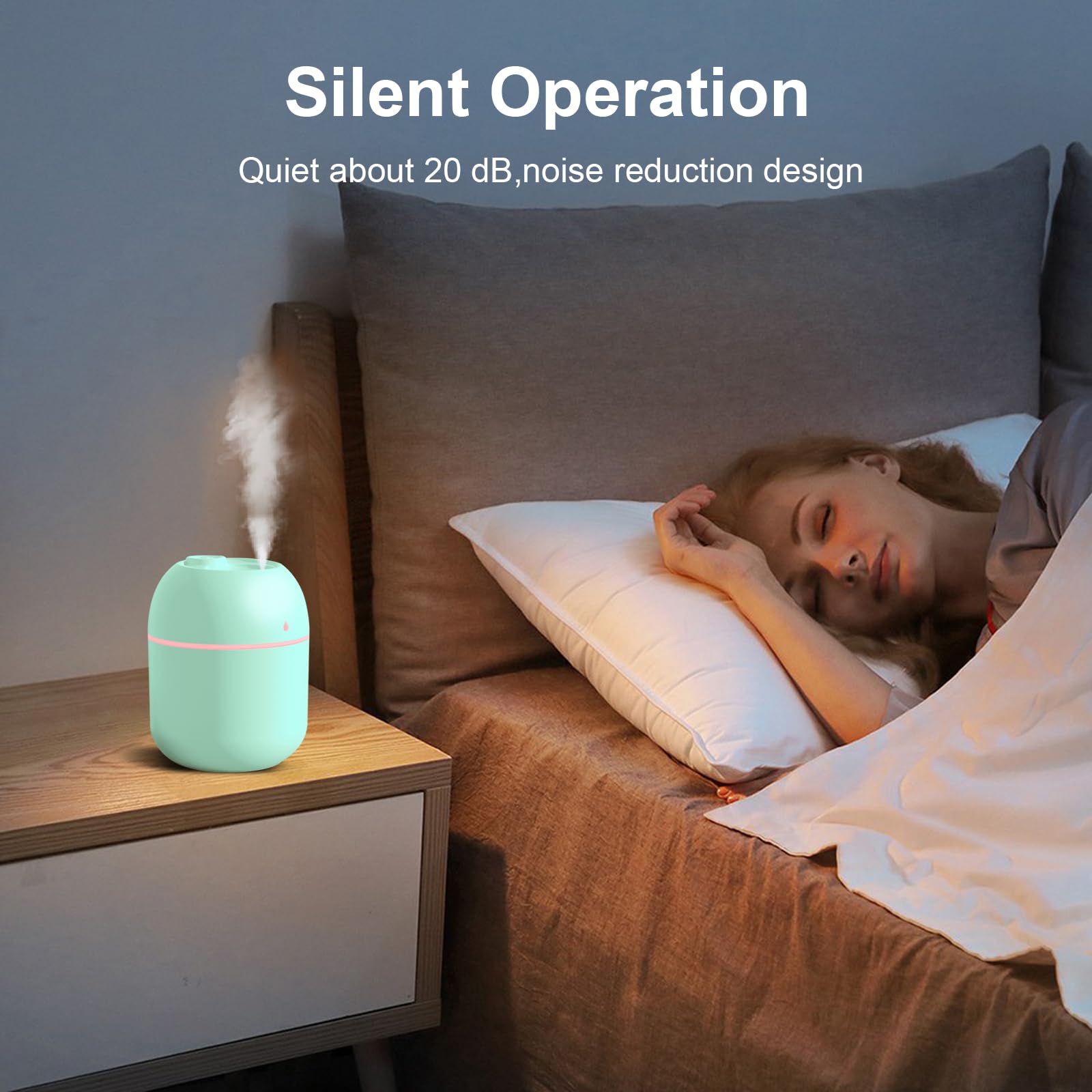 Piccolo umidificatore portatile, USB, umidificatore personale da scrivania per auto, ufficio, camera da letto, spegnimento automatico, 2 modalità di nebbia, super silenzioso (220 ml, verde)