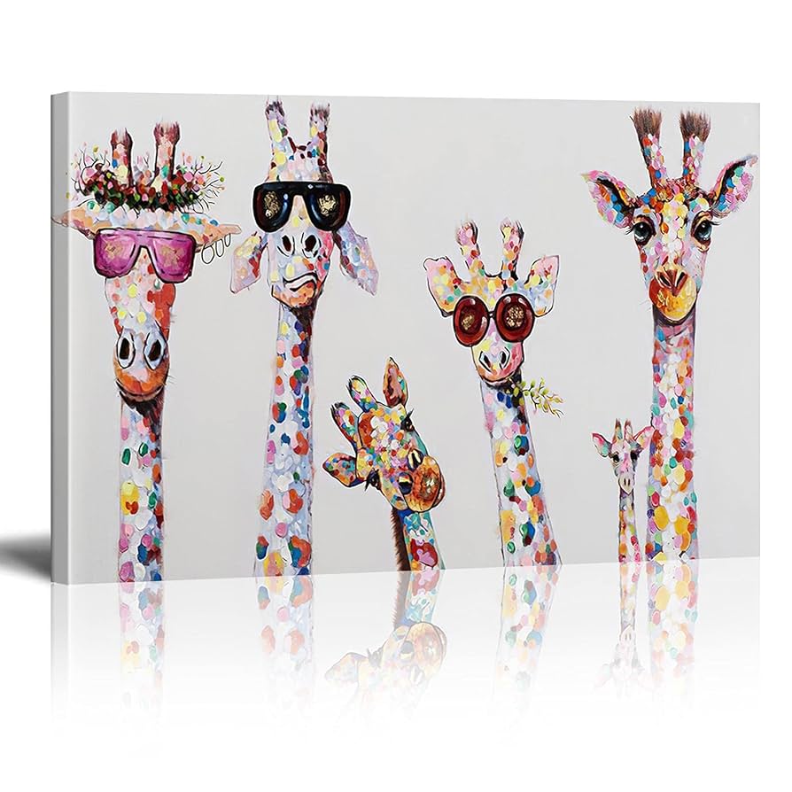 Amazon｜家族の要約5匹のキリンキャンバス絵画ポスターと