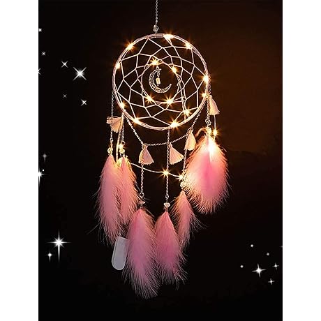 Nice Dream Pink Dream Catchers: Handmade Feather Wall Decor with Lights