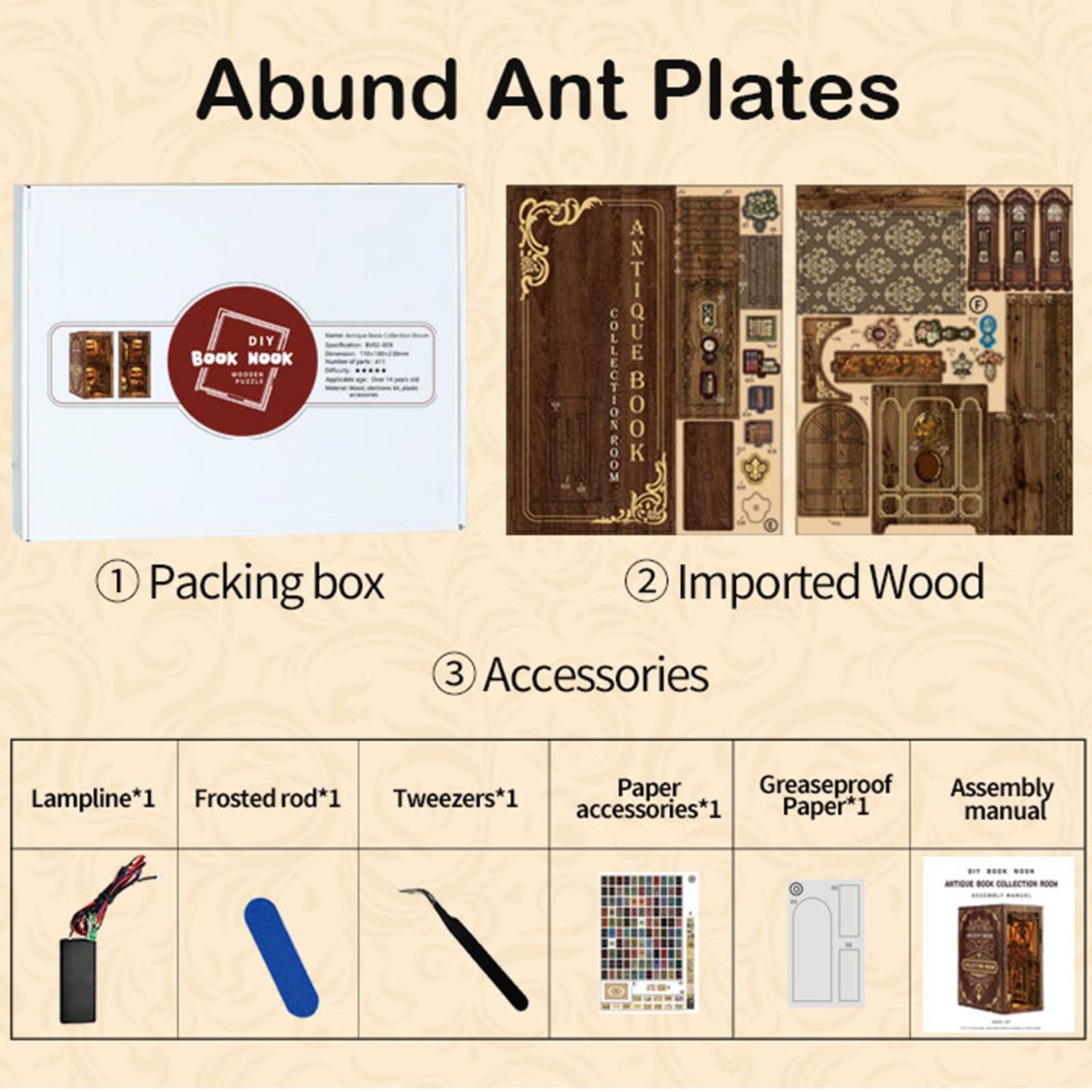 Book Nook Kit, Miniatura Sala Collezione Libri Antichi, puzzle in legno 3D fai da te con LED, set fai da te per adulti e ragazzi, Idea Regalo Creativa,decorazione per libreria
