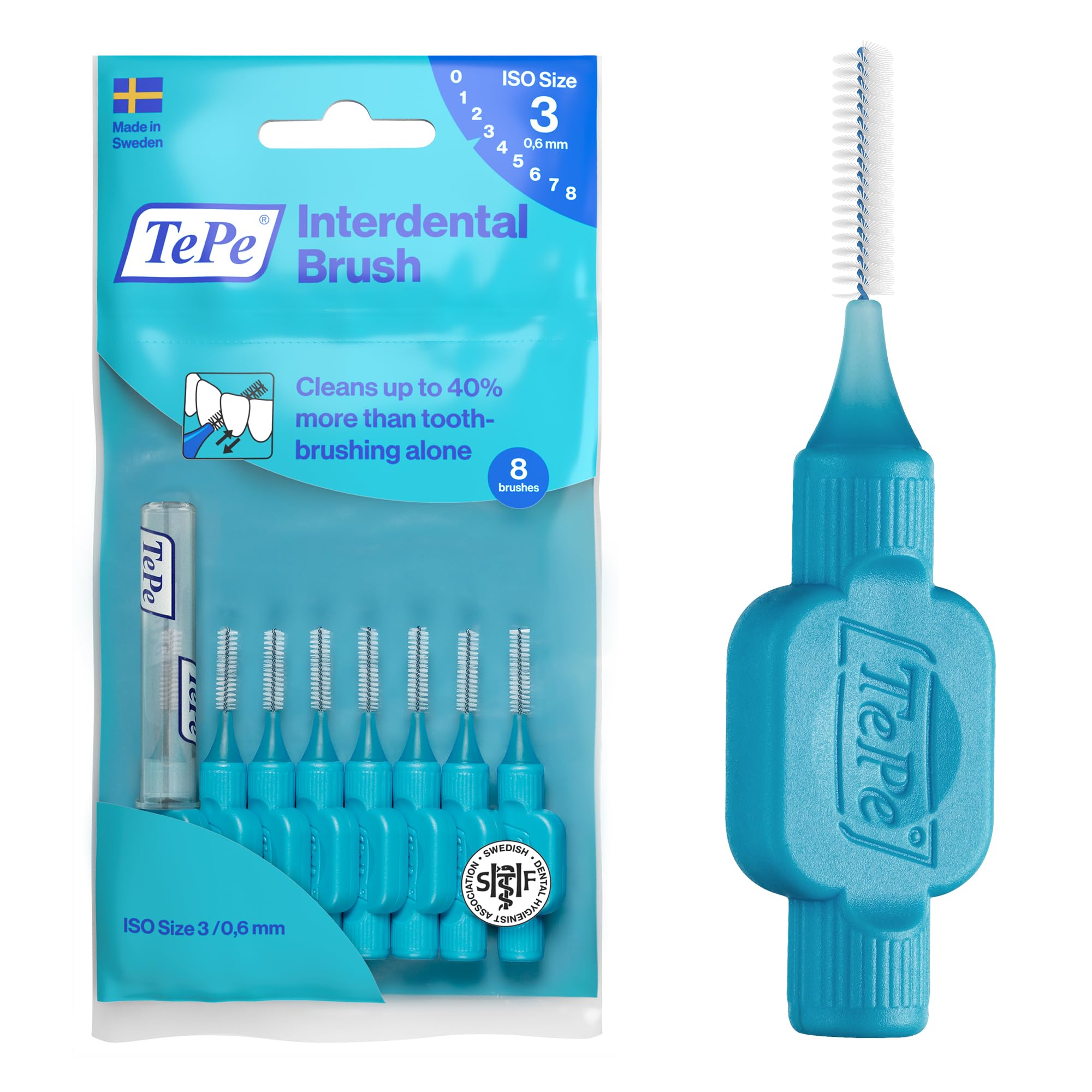 Tepe Interdental Brush, Blue 0.6mm (8 Pieces/Packet) X 3 Pack