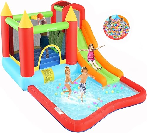 Miniatura 8 de Casa inflable para rebotar, tobogán inflable para niños con soplador, tobogán largo, divertido pozo de piscina/pelotas, pared de escalada, borde de