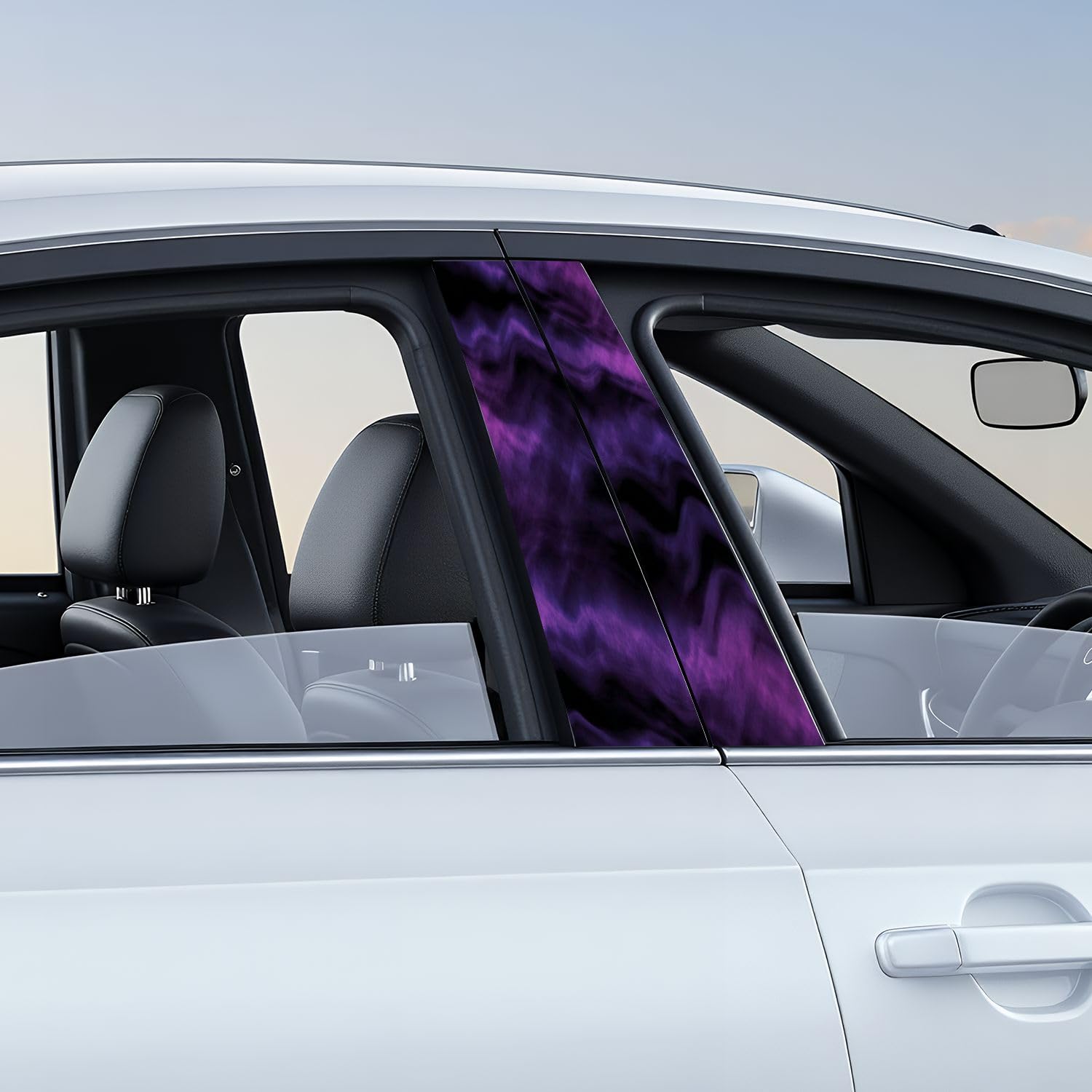 2pcs Car B-Pillar Decals Blurry Silk Dark Purple Moody dye Texture Wavy Irregular Bleeding Vinyl Car Door Post Stickers Self Adhesive Body Side Decal