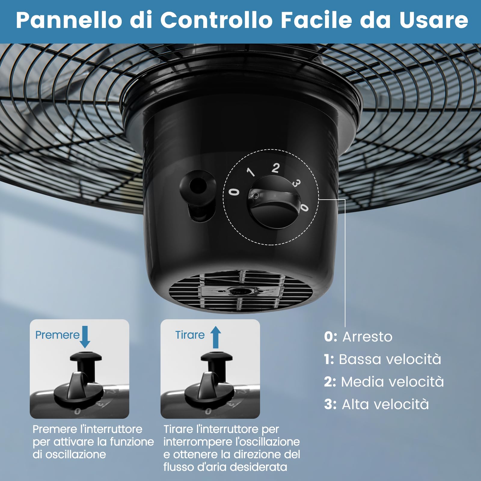 GYMAX Ventilatore da Parete con 3 Pale, Diametro 56 cm, 3 Livelli di Velocità, Kit Fissaggio Incluso, Grande e Potente, 120 W (Nero)