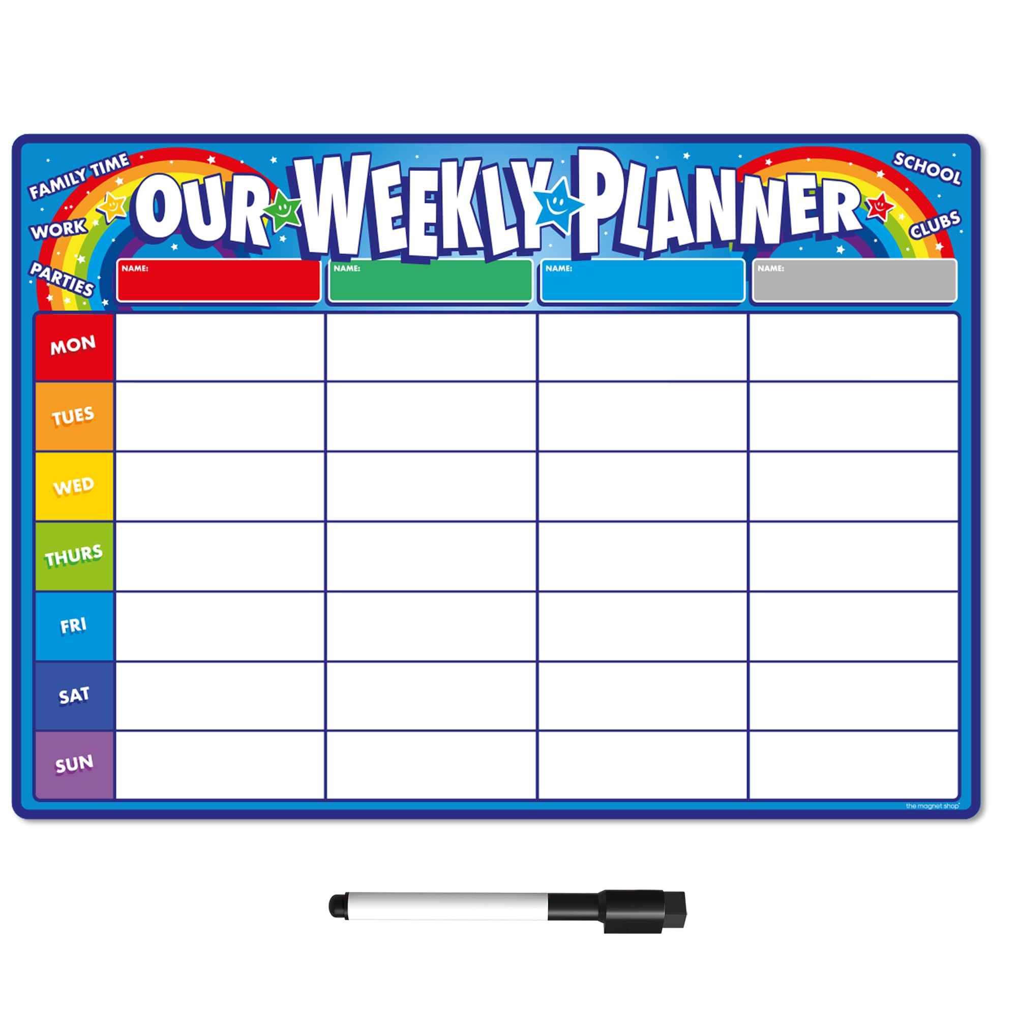 TMS Magnetic Weekly Planner for Fridge | Made in the UK | Whiteboard, Memo Board, Calendar or Organiser for Work or Family Planning (Blue Family, A3 (42 x 30cm)) — image 1