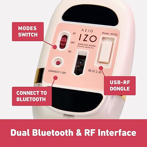 Miniatura 4 de Azio IZO - Mouse inalámbrico Bluetooth con forma ergonómica redonda, sensor óptico, DPI ajustable, recargable, PC y Mac - Rosa barroca