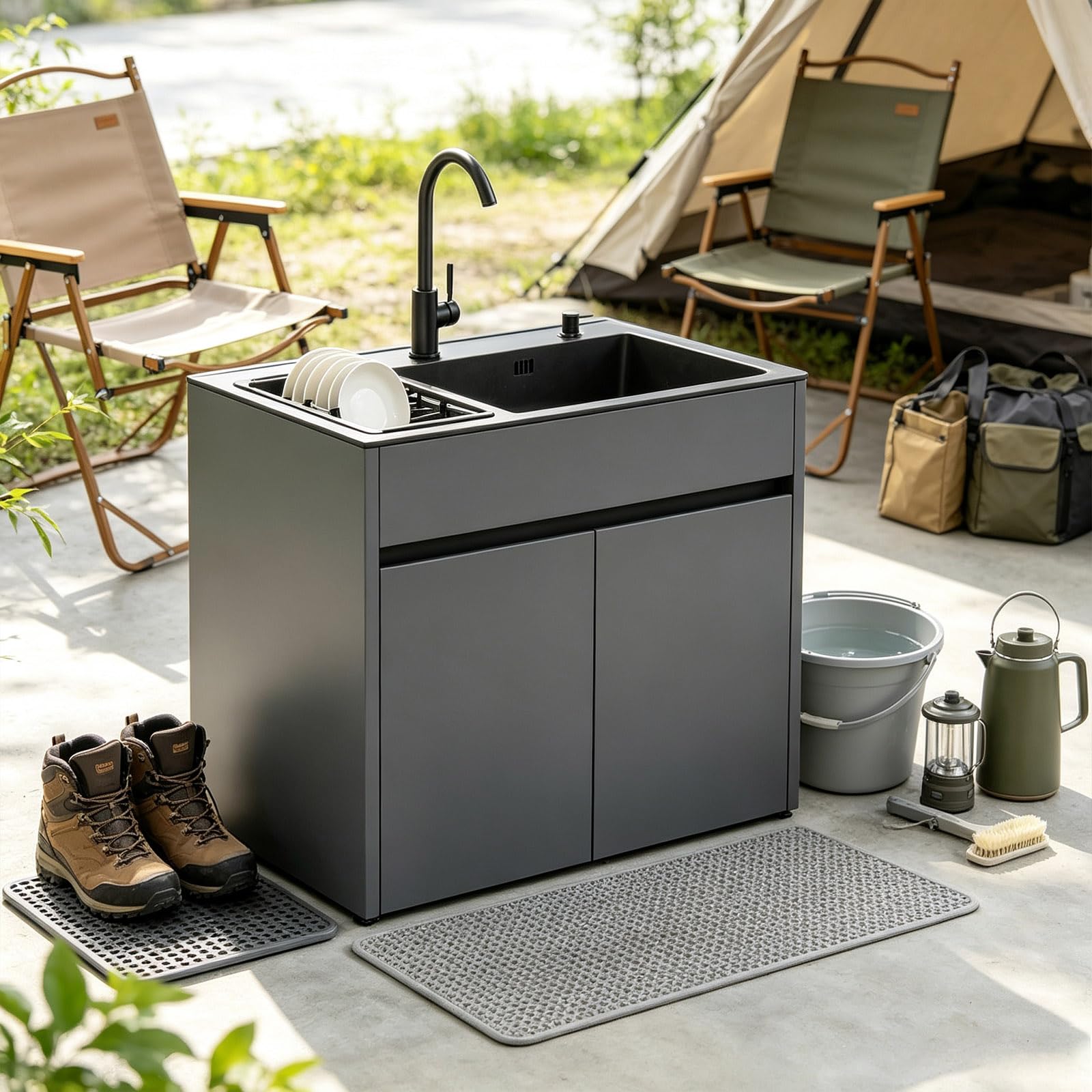 Lavello Commerciale Inox, Mobiletto Alluminio a Nido d'Ape, Kit Scarico per Ristorante, Ripostiglio e Preparazione Esterna