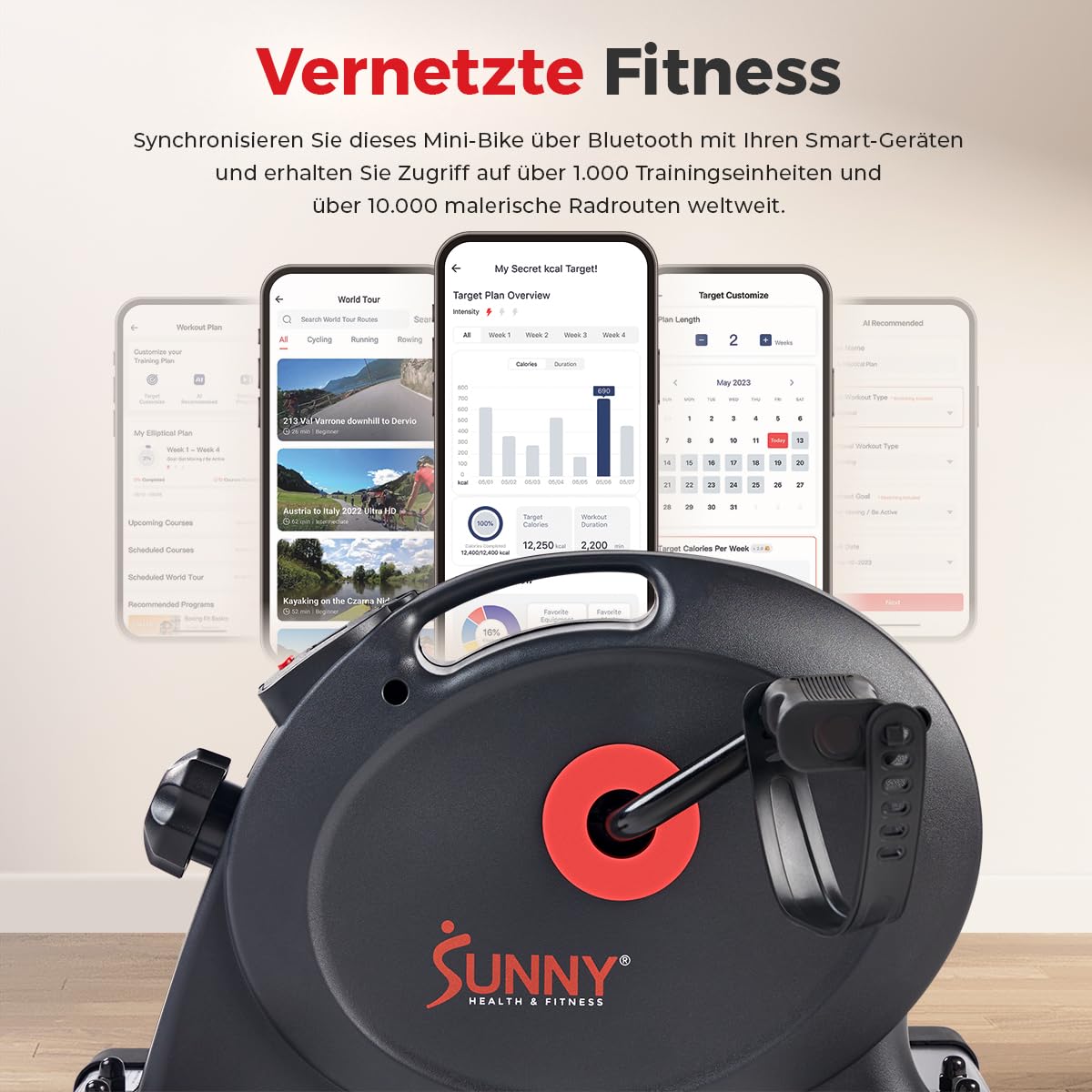 Sunny Health & Fitness Smart-Heimtrainer, Untertisch-Mini-Pedaltrainer mit Doppelfunktion für Senioren, Cardio-Training zu Hause, optional mit kostenloser SunnyFit-App & Magnetic