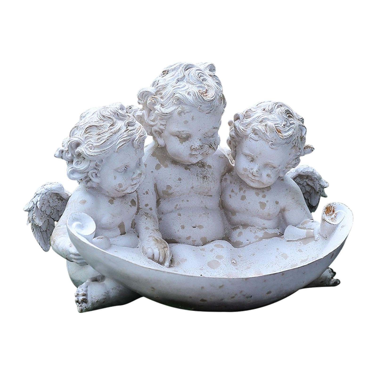 mophrati Resin Angel Garden Statue Nordic Vintage Bird Feeder Bowl For Backyard Ornament Decorative Figurine Is Crafted Resin Figurine Yard Decoration Outside