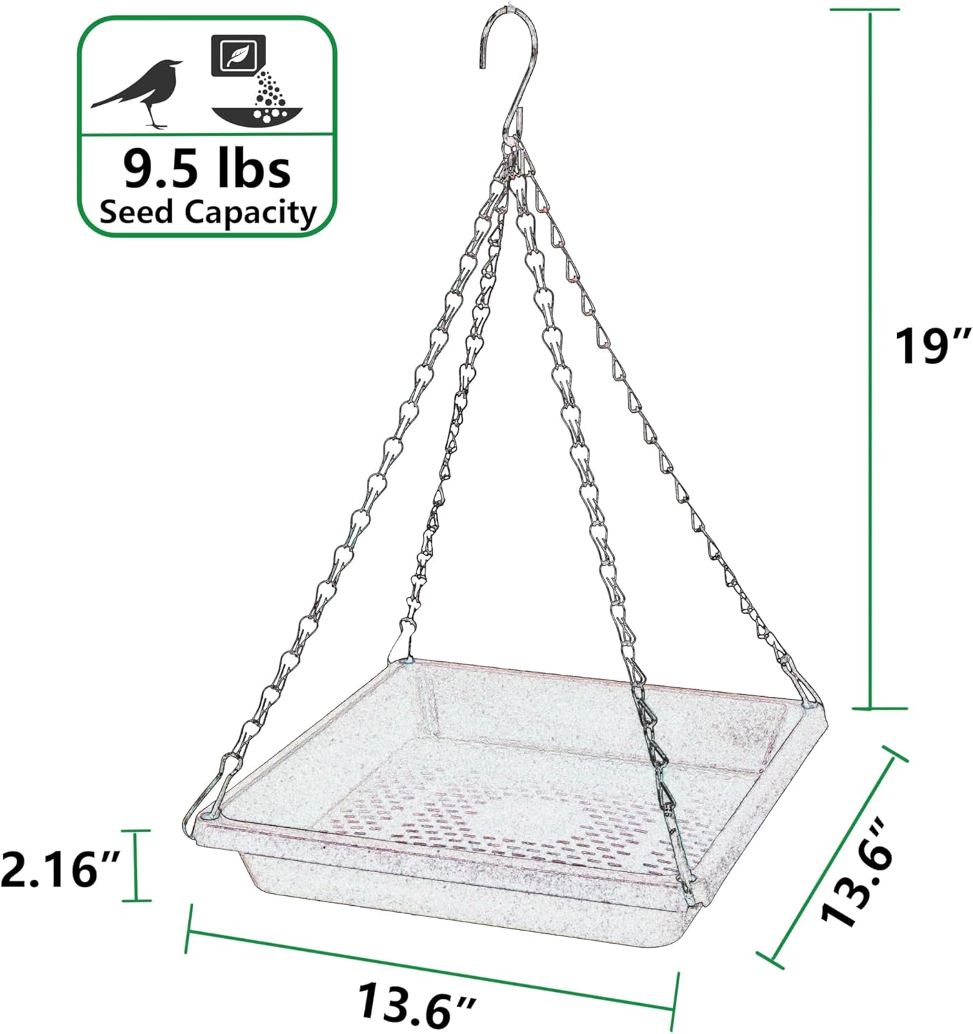 Hanging Bird Feeder, Hanging Bird Feeder Tray for Attracting Birds, Birdfeeder Hanging for Garden Yard Outside, 14 inch Brown