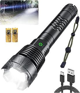 Rechargeable led Flashlight 120000 High lumens, XHP160 Super Bright High Powered Handheld Tactical Flashlights, 5 Light Modes, IPX67 Waterproof, Zoomable, for Outdoor Camping Emergencies, Hiking.