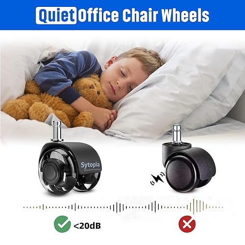 Miniatura 4 de Sytopia Juego de 5 ruedas universales para silla de oficina, ruedas de repuesto de goma de 2 pulgadas para suelos de madera dura y alfombras,