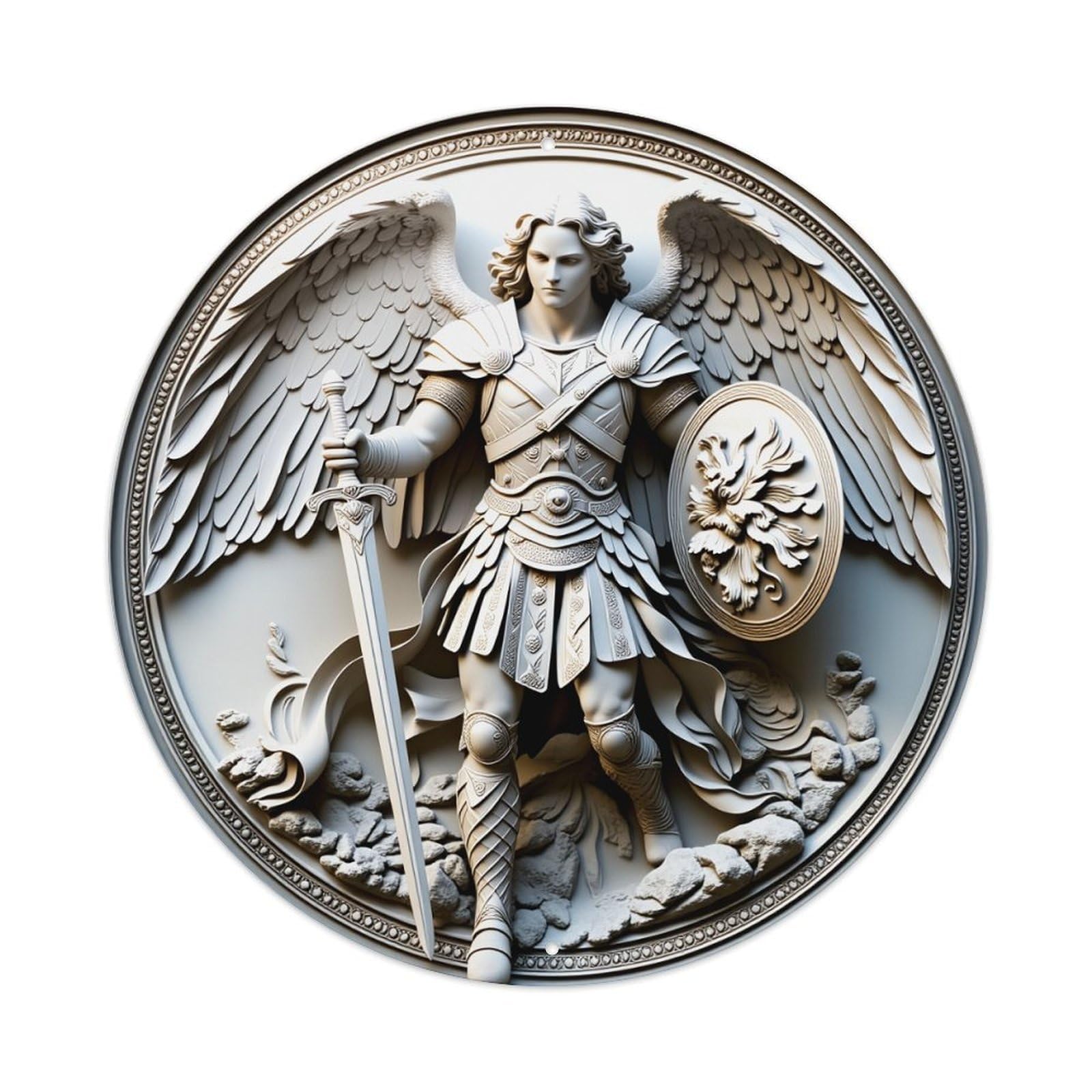 Angel Warrior With Sword And Shield Winged Armor Metal Tin Sign Plaque