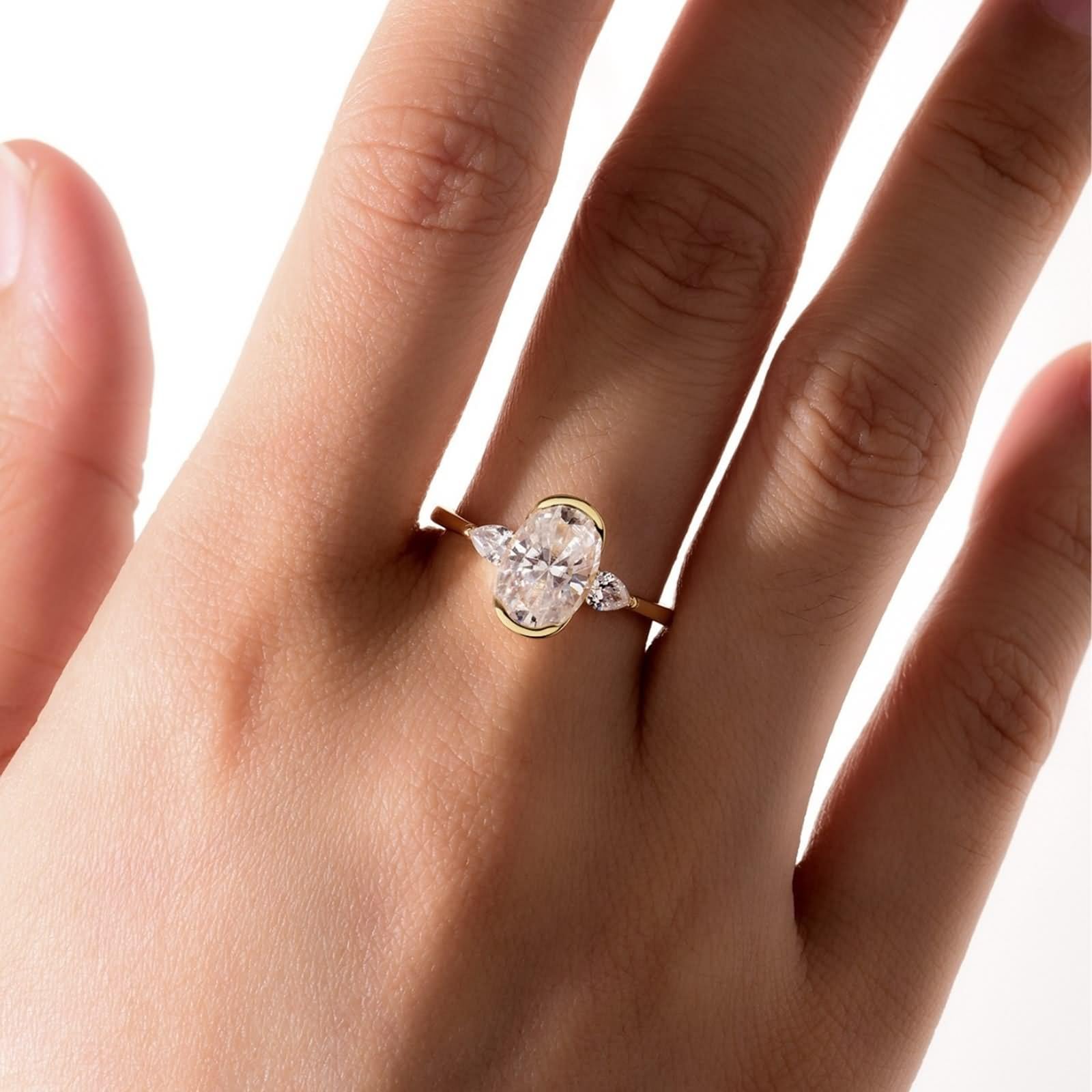 Zestaw damskich pierścionków zaręczynowych, vintage, owalne, 2,5 ct, moissanit 9 K, żółte złoto, rozmiar 61 (19,4)