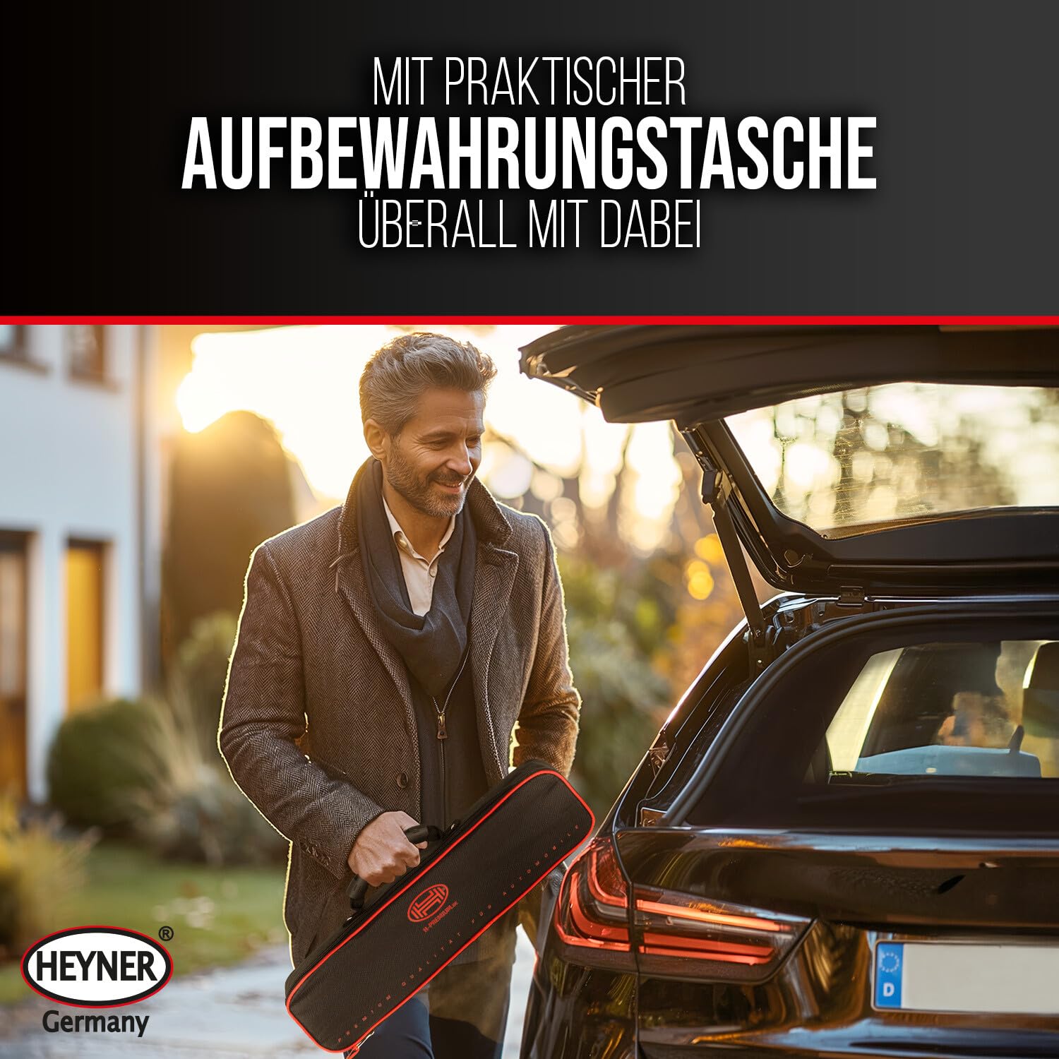 HEYNER® Gato hidráulico de tijera con trinquete para gato hidráulico, incluye funda y revestimiento de goma, apto para BMW