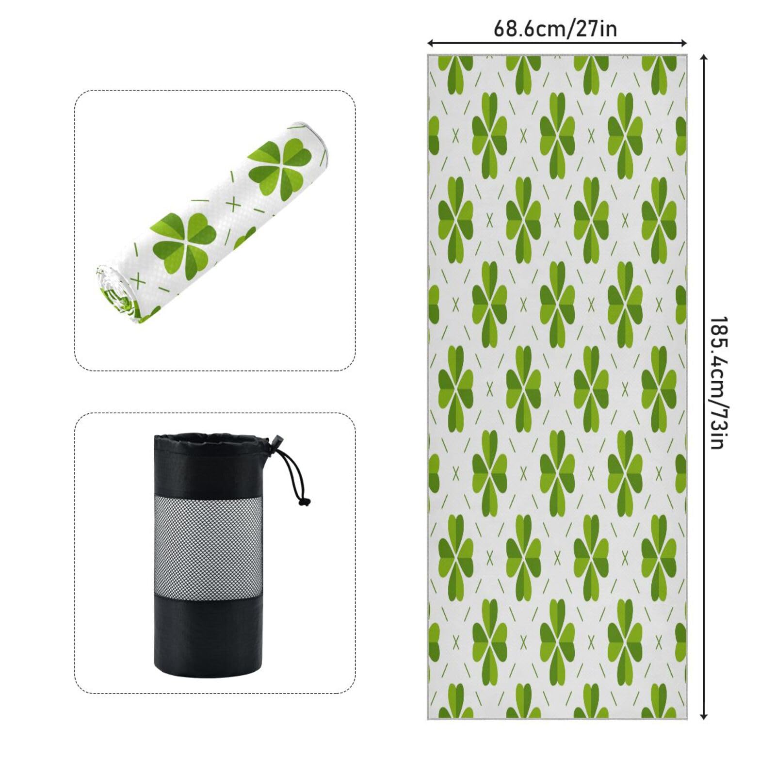 pnyoin Yoga Towel Clover Pattern Hot Yoga Mat Towel with Grip Dots Sweat Absorbent Non-Slip for Hot Yoga, 24