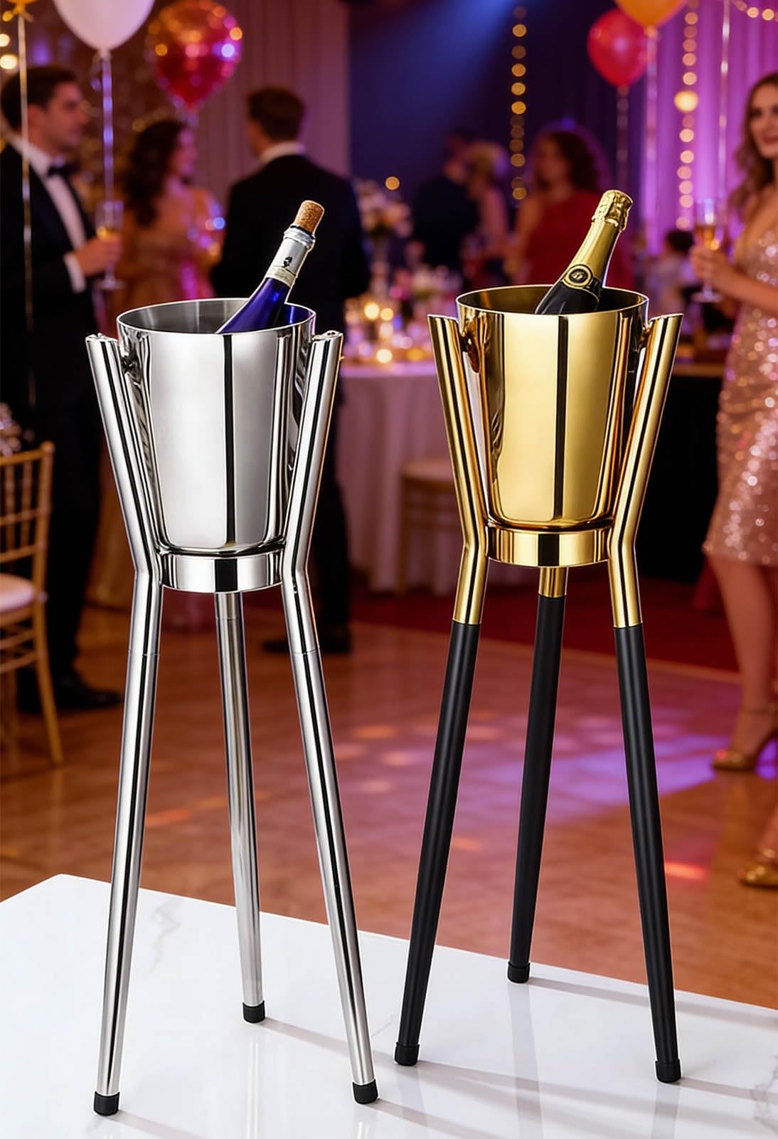 Cubitera de hielo de pie con soporte, soporte desmontable para botellas de vino con asas para bar, fiesta, boda