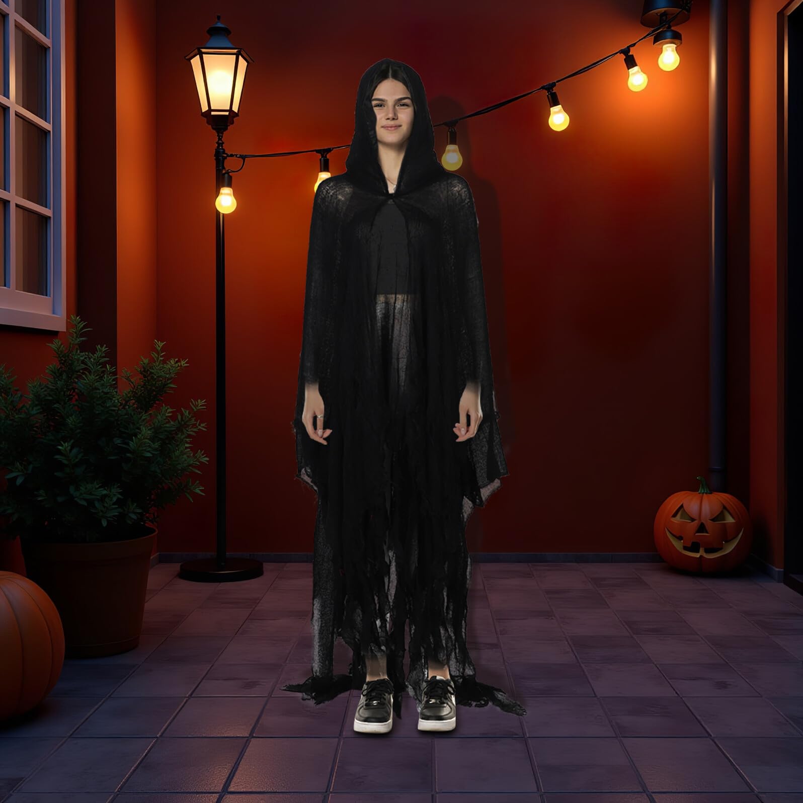 Cape à Capuche Médiévale Halloween pour Adultes Costume Faucheur Effrayant Tissu Respirant Cape de Fantôme Cosplay pour Soirées Jeux de Rôle et Spectacles