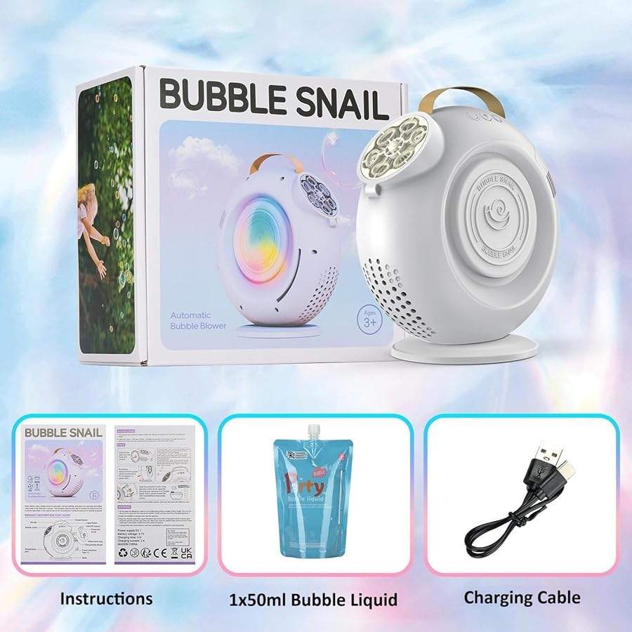 Bubble Machine, Automatic Bubbles Blower for Kids Toddlers - 15000+ Bubbles Per Min, 90°/360° Auto Rotation & LED Light, Rechargeable Bubble Maker for Birthday Parties Wedding Outdoor Activities Gifts - image 8