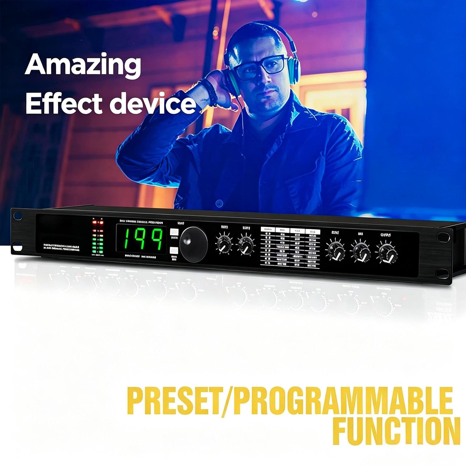 JOSBY Procesador De Audio Digital, Conmutación Libre De 199 Memorias De Efectos De Sonido, Retardos Y Múltiples Efectos, con Carcasa Metálica Y 99 Programas Preestablecidos