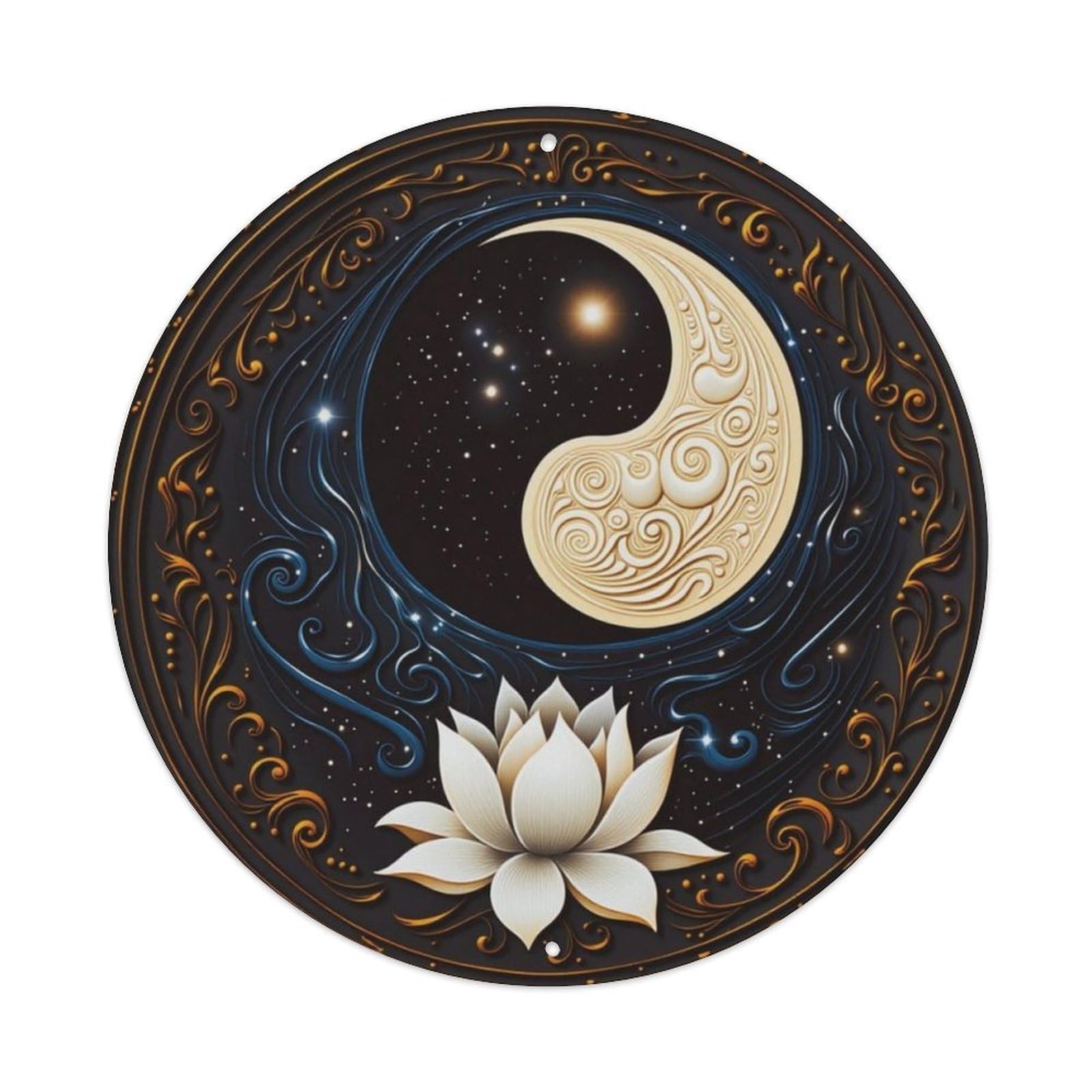 Ldfuieksufg Style Moon Lotus Yin Yang Zen Round Sign Vintage Aluminium Metal Sign, Retro Wall Decor For Home, Bar, Garage & Farmhouse 20X20cm
