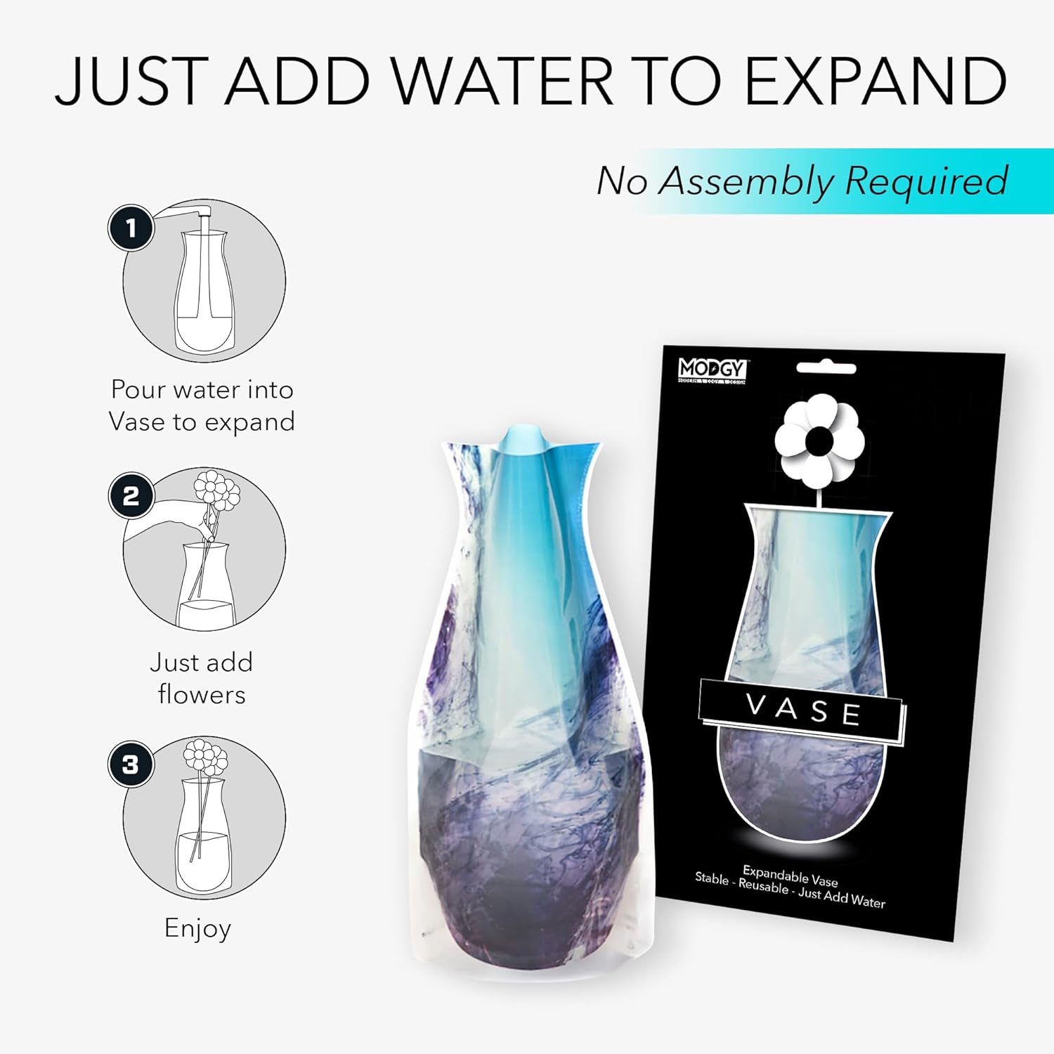 MODGY Collapsible and Expandable Flower Vase Plastic Decorative Modern Vases for Flowers Centerpieces Dining Table Decor Living Room, Love Noir Pack of 2