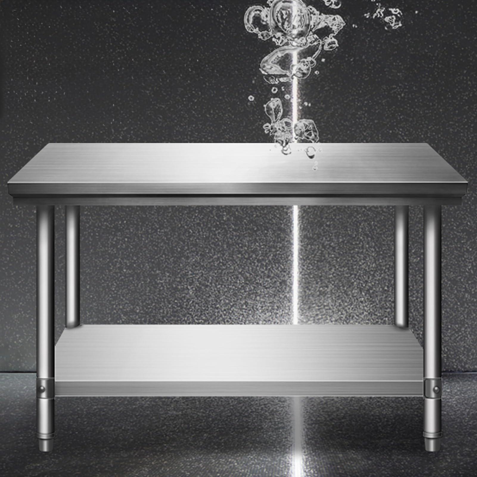 Tavolo da Preparazione, Tavolo da Lavoro Commerciale in Acciaio Inox, banco da Lavoro Regolabile per la Preparazione degli Alimenti, Piano di Lavoro da Cucina Resistente con 2 Ripiani, Ideal