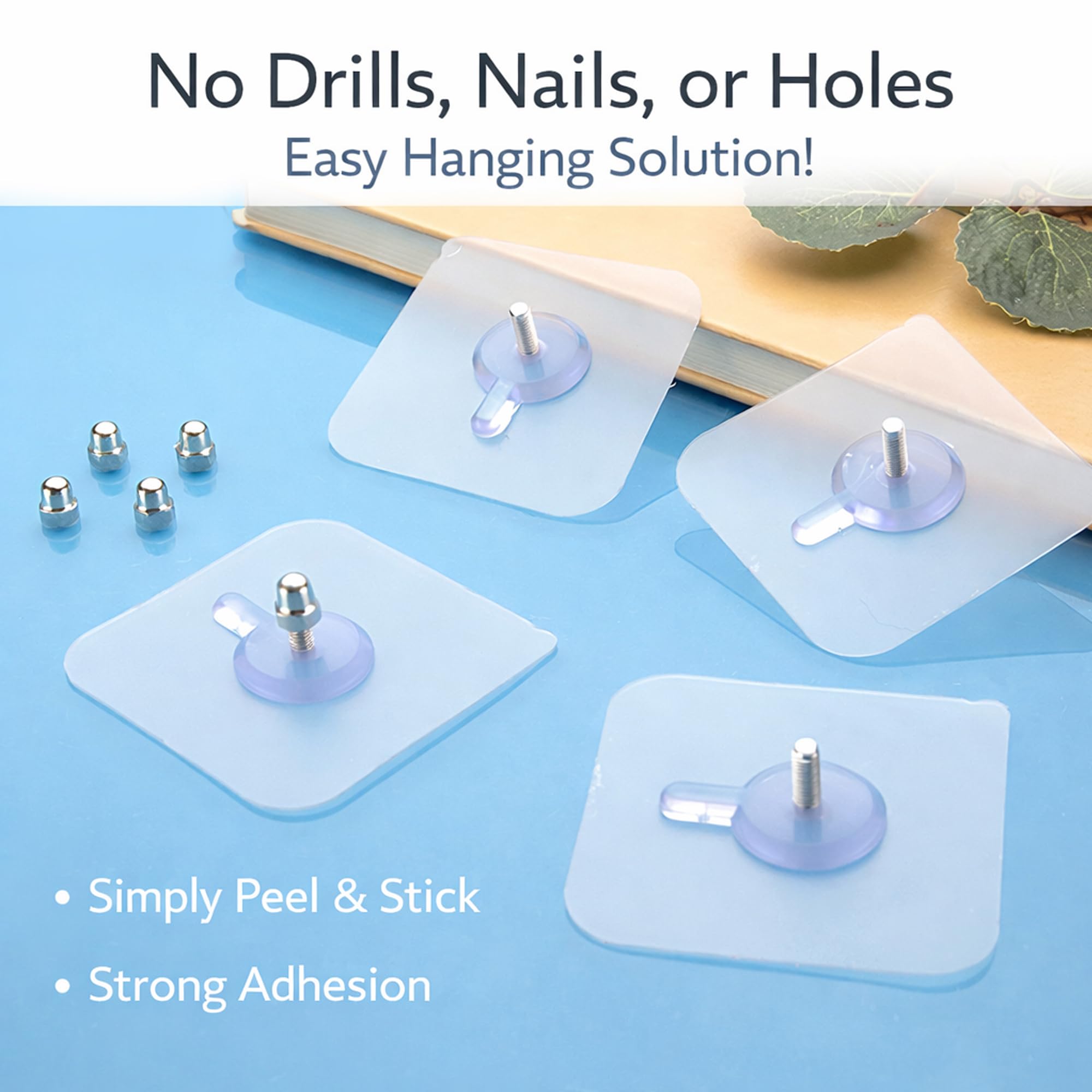 50PCS Drill-Free Adhesive Hooks, 2026 Upgrade No Drill Screw Stickers, Powerful Adhesion, 22lb Capacity, No Drill Adhesive Wall Hooks for All Wall Types and Locations (50-Pack) - 5