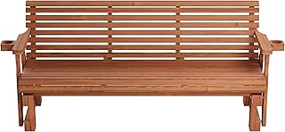 Amish Heavy Duty 800 Lb Roll Back Pressure Treated Porch Glider with Cupholders (6 Foot, Cedar Stain)