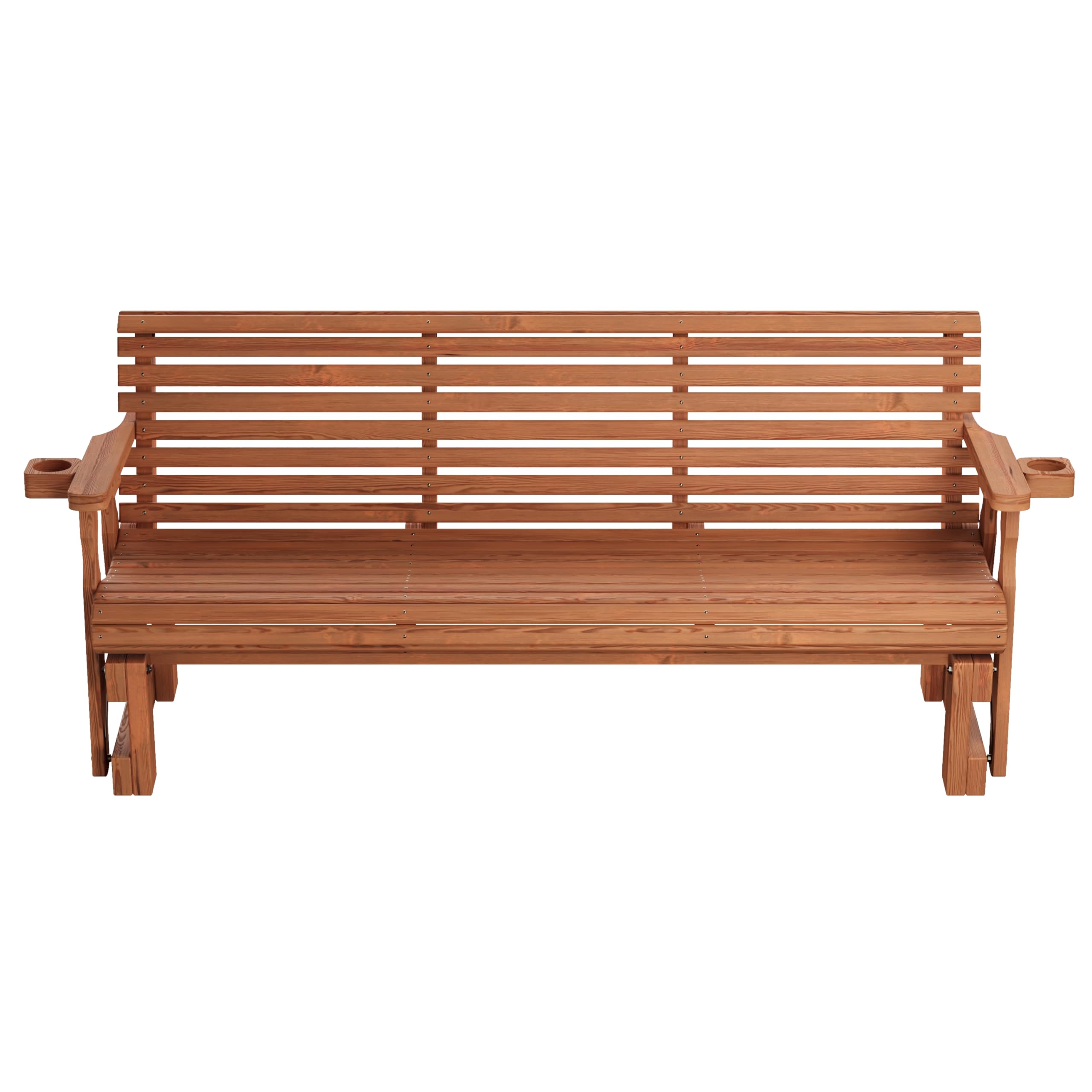 Amish Heavy Duty 800 Lb Roll Back Pressure Treated Porch Glider with Cupholders (6 Foot, Cedar Stain)