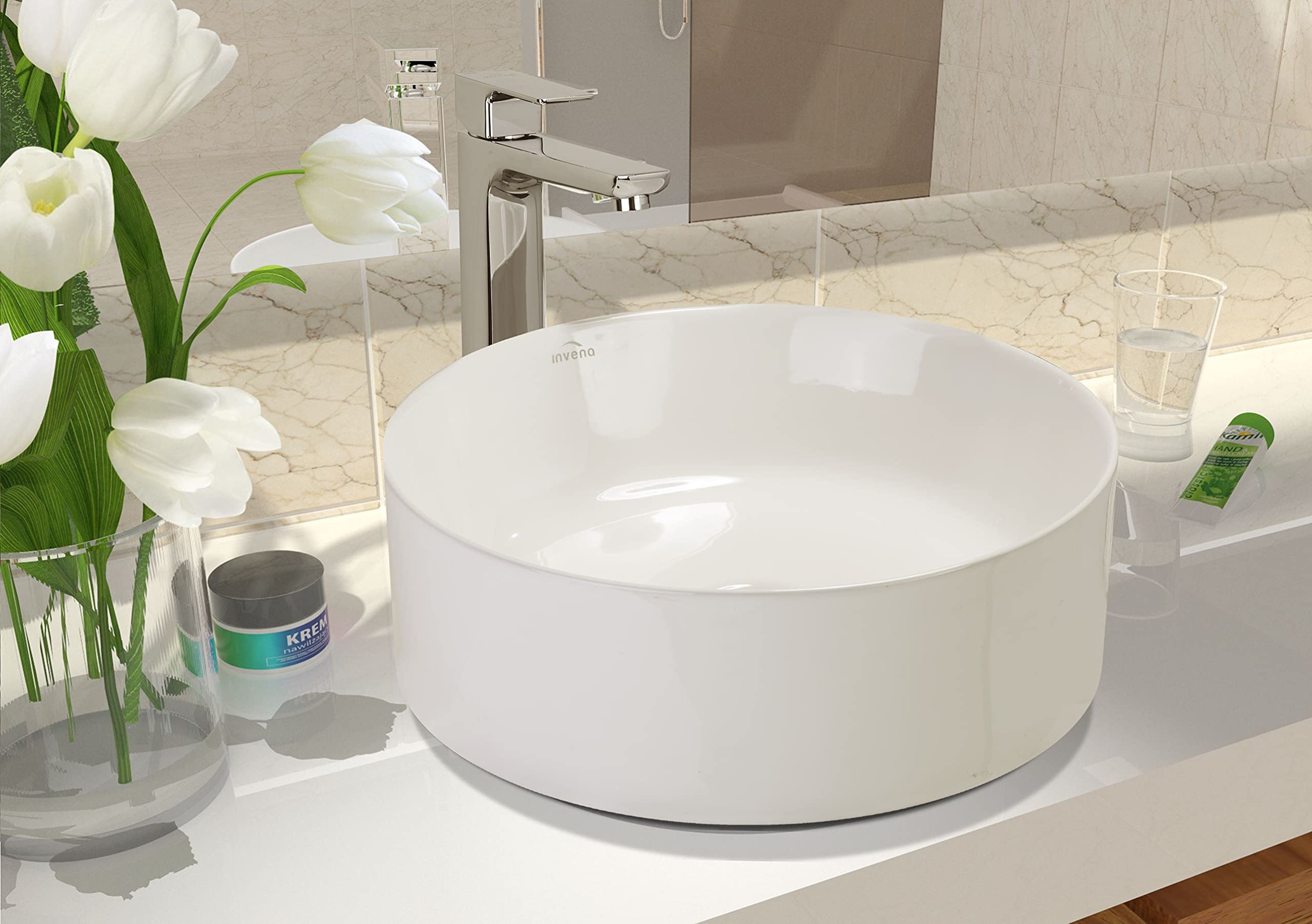 VBChome Waschbecken 41,5 cm Keramik Rund Weiß Oval Waschtisch Handwaschbecken Aufsatzwaschbecken Waschschale Gäste WC
