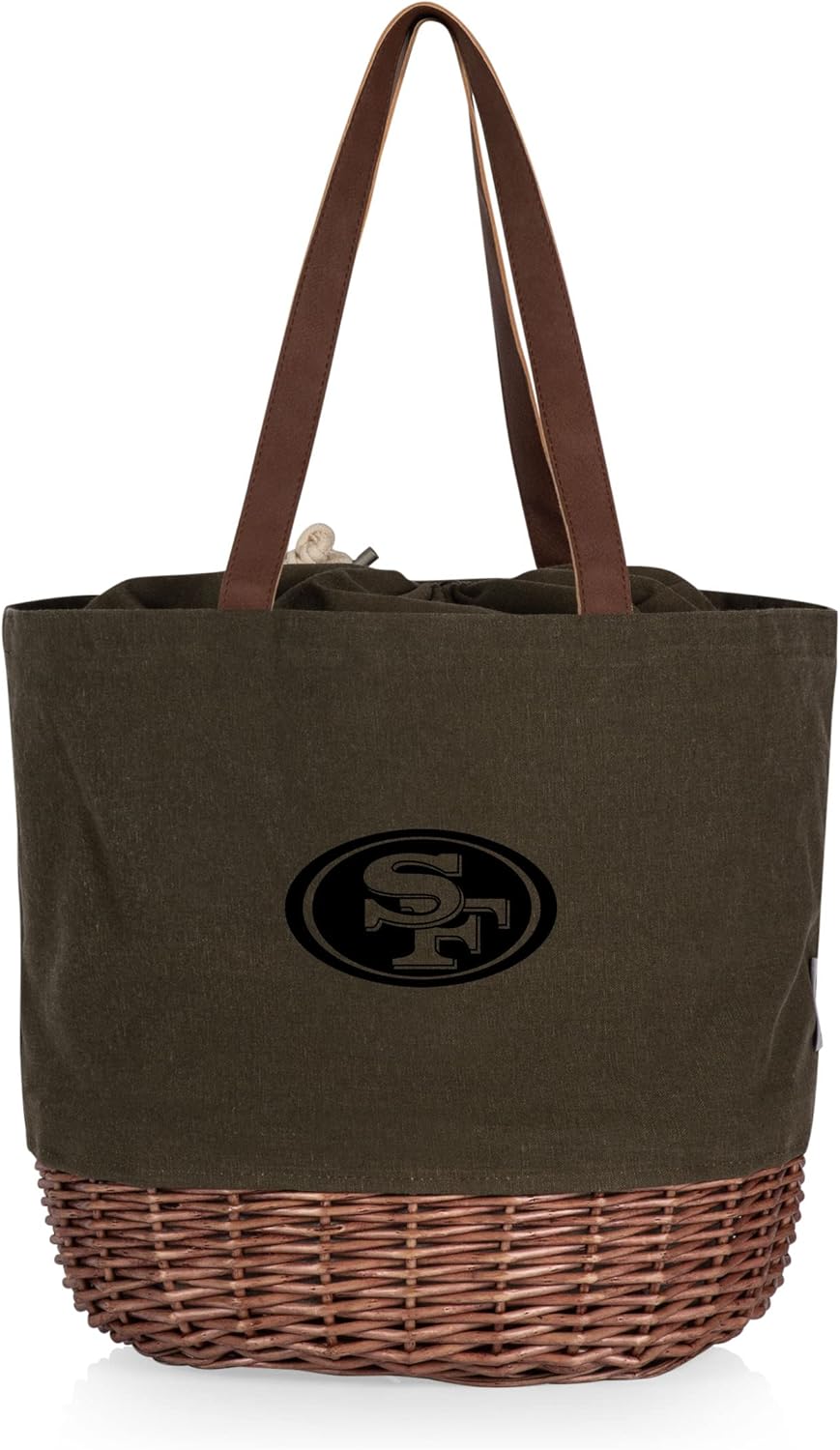 PICNIC TIME NFL Coronado Canvas and Willow Basket Tote, Picnic Tote Bag, Beach Tote, (Khaki Green with Beige Accents)