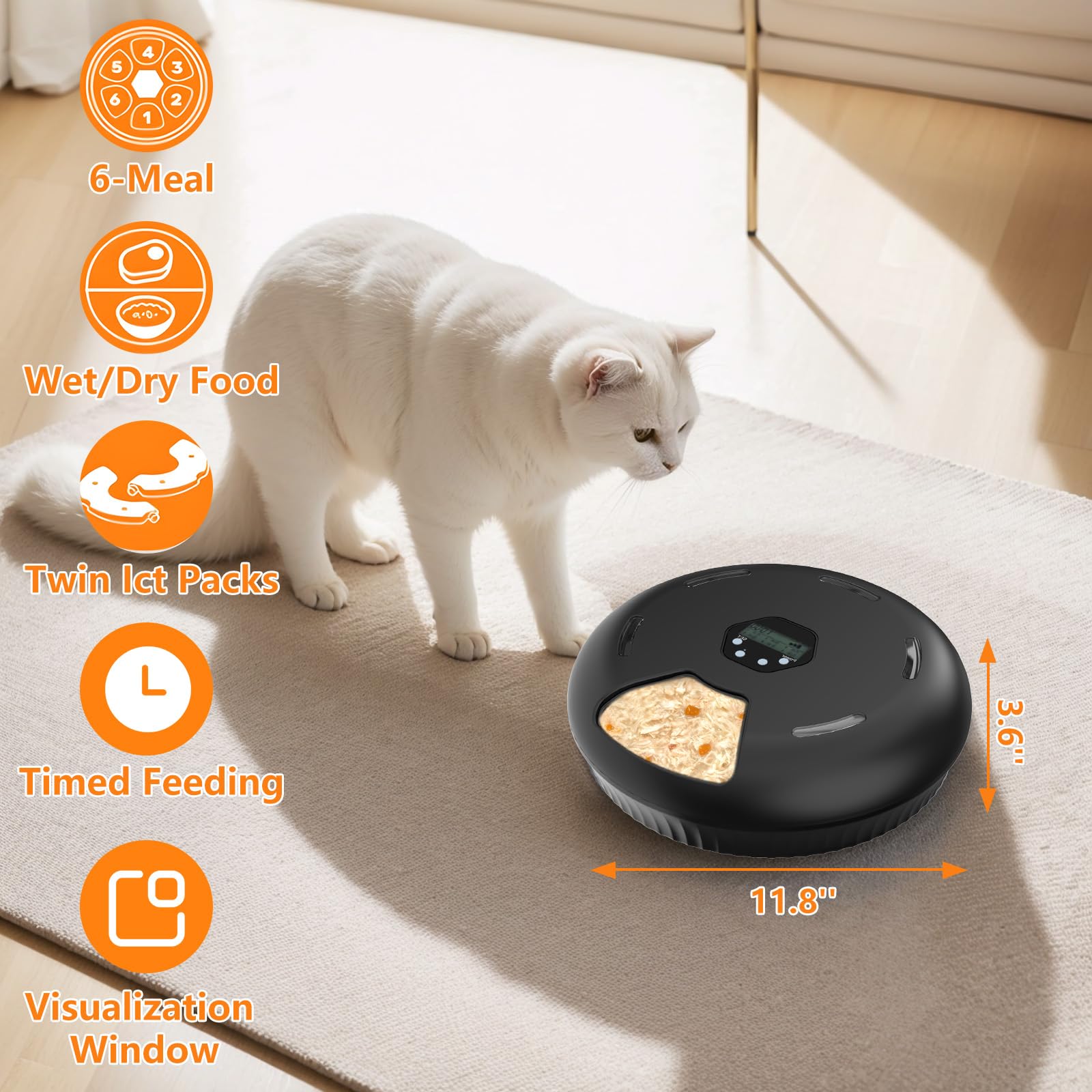 Futterautomat Katze Nassfutter, 6 Mahlzeiten Nassfutterautomat für Katzen mit 2 Kühlakkus, Programmierbarem Timer, Katzenfutter Automat Nassfutter(Black)