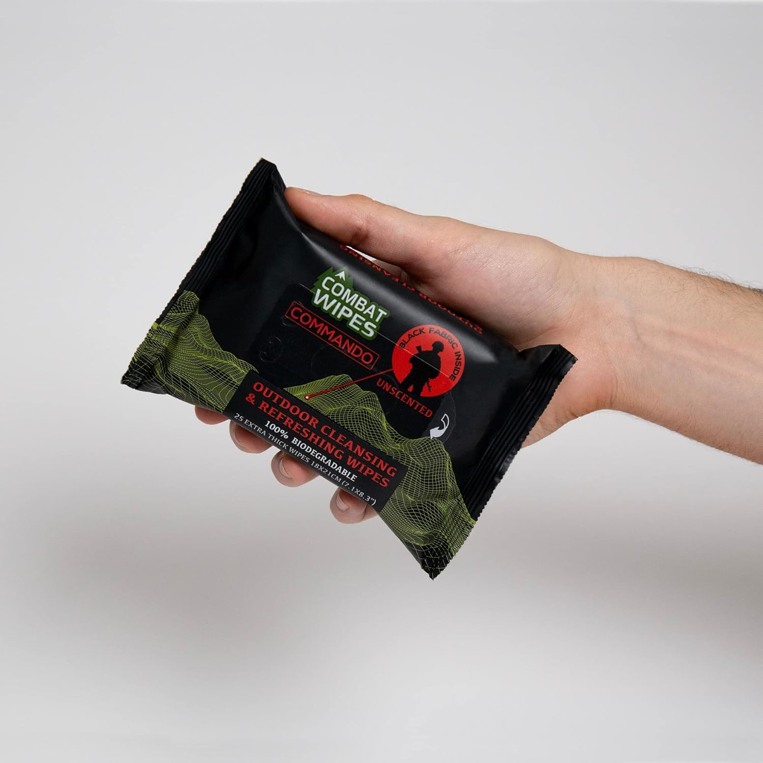 Black Unscented Camouflage Wet Wipes - Combat Wipes COMMANDO - Thick, Biodegradable, Heavy Duty Cleansing Cloths for Camping, Military, Hunting & Backpacking w/Aloe & Vitamin E